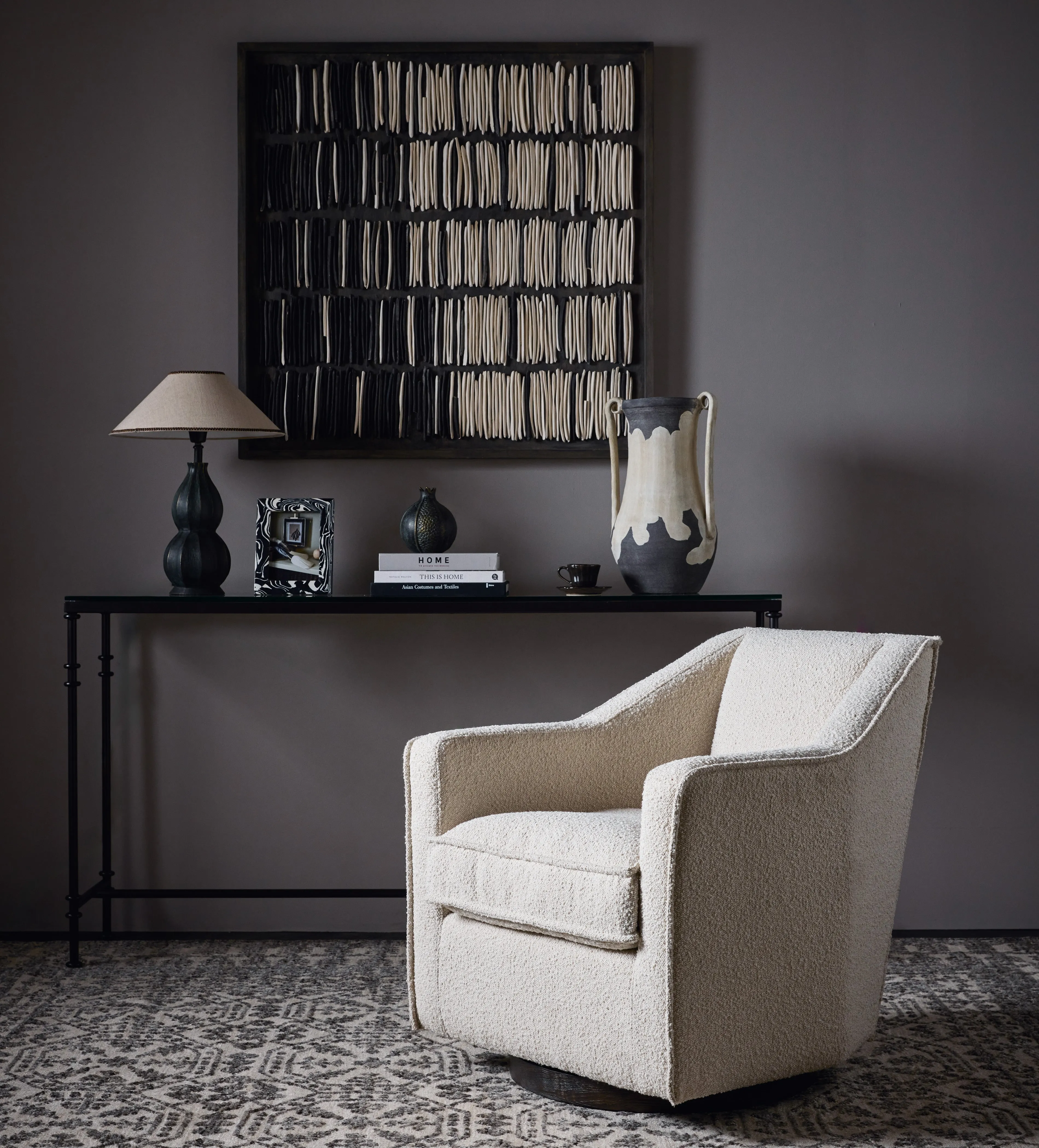 Large Swivel Armchair - Milky White, Bouclé