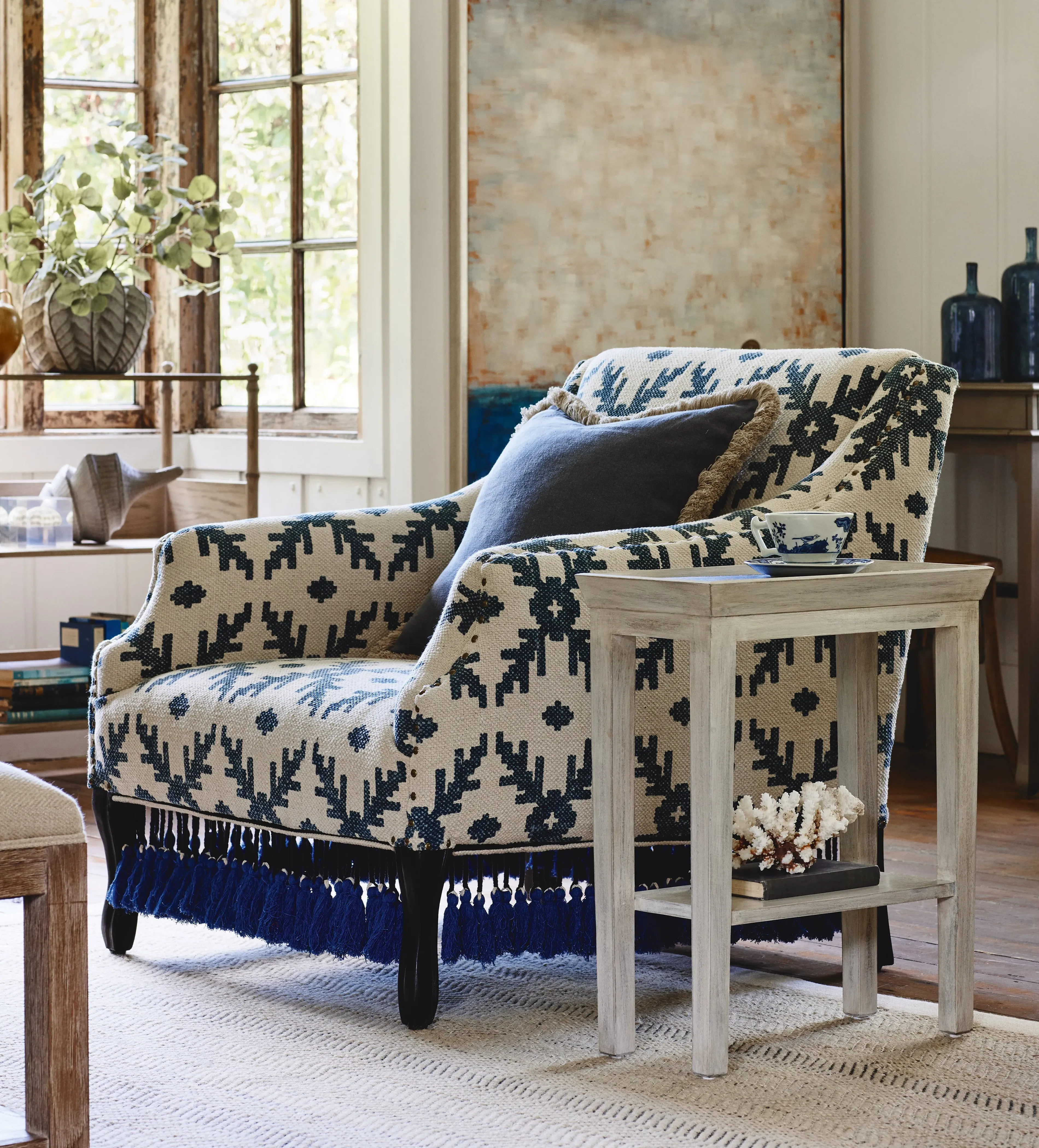 Lazaret Armchair with Tassels - Blue, Cotton