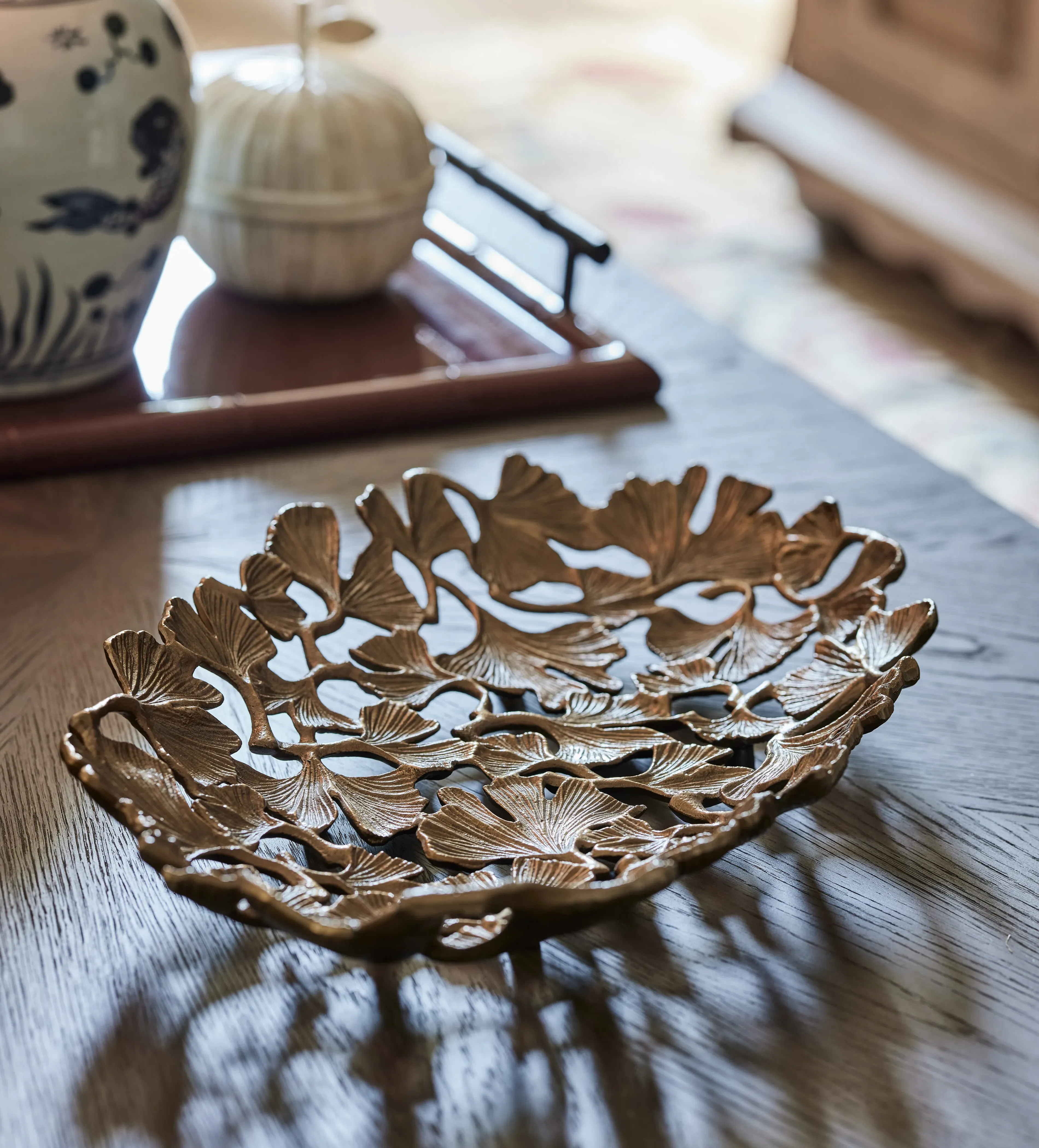 Leaf-Shaped Decorative Dish - Antique Brass