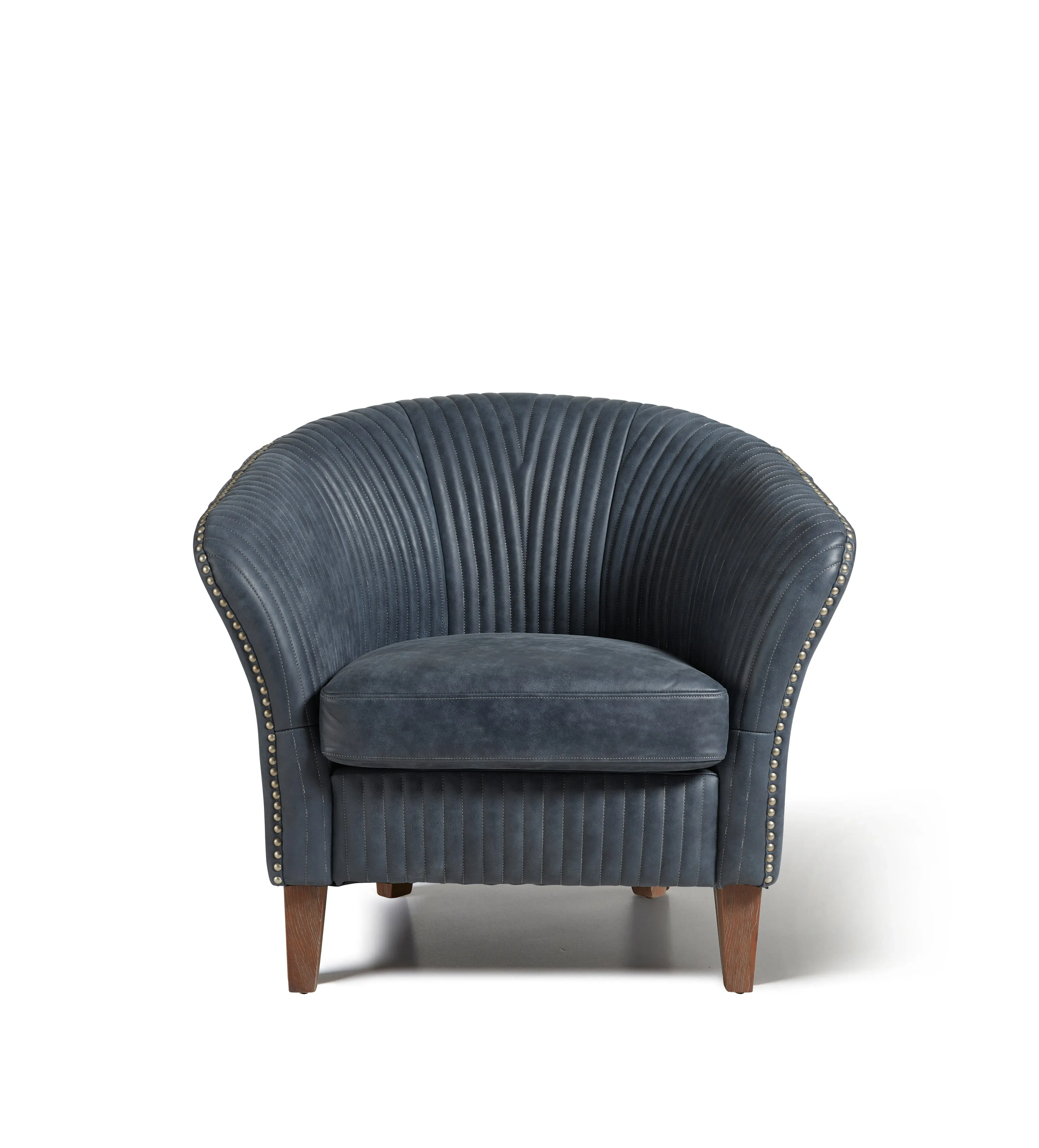 Leather Armchair with Studded Detail - Blue