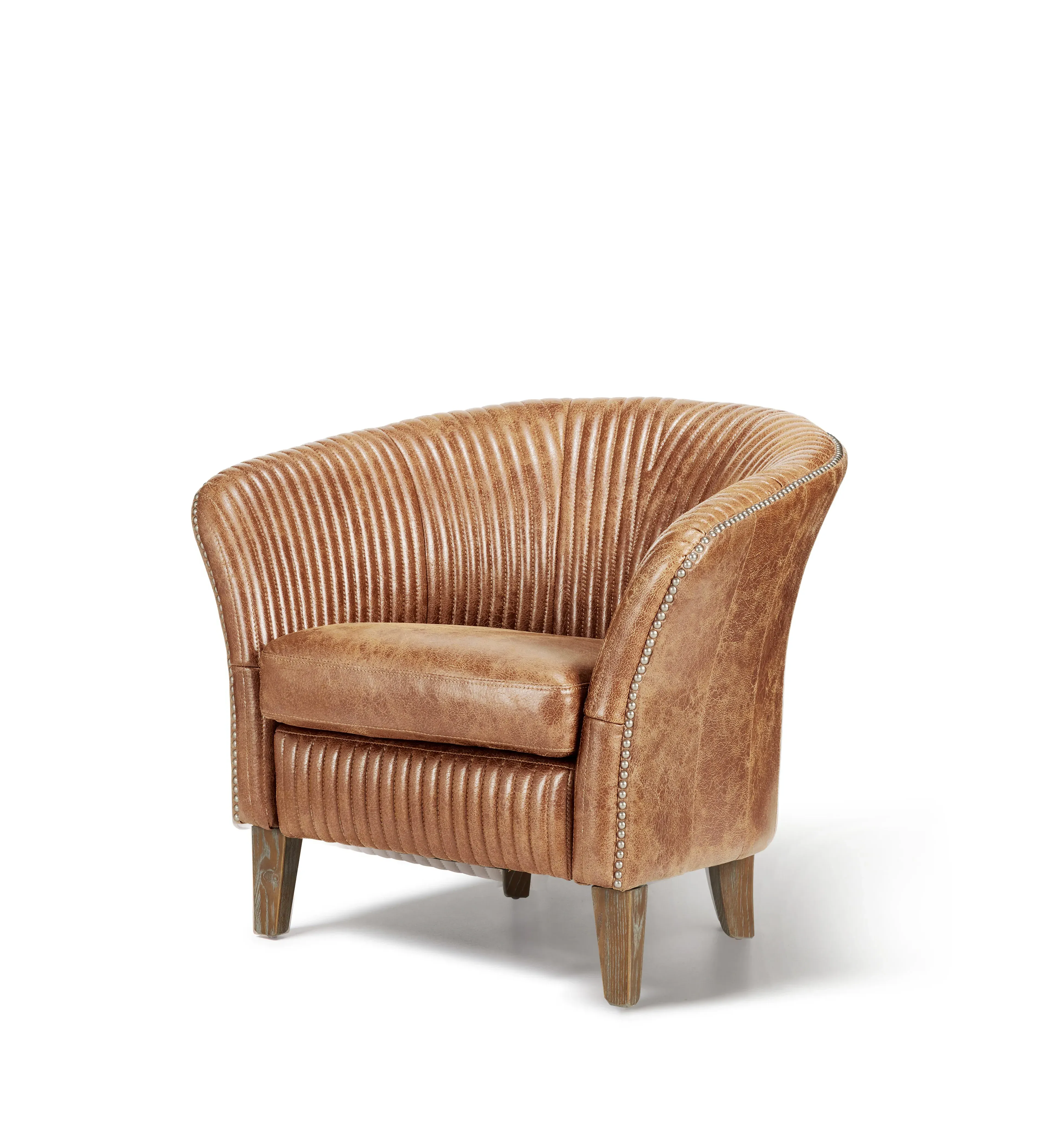 Leather Armchair with Studded Detail - Brown image