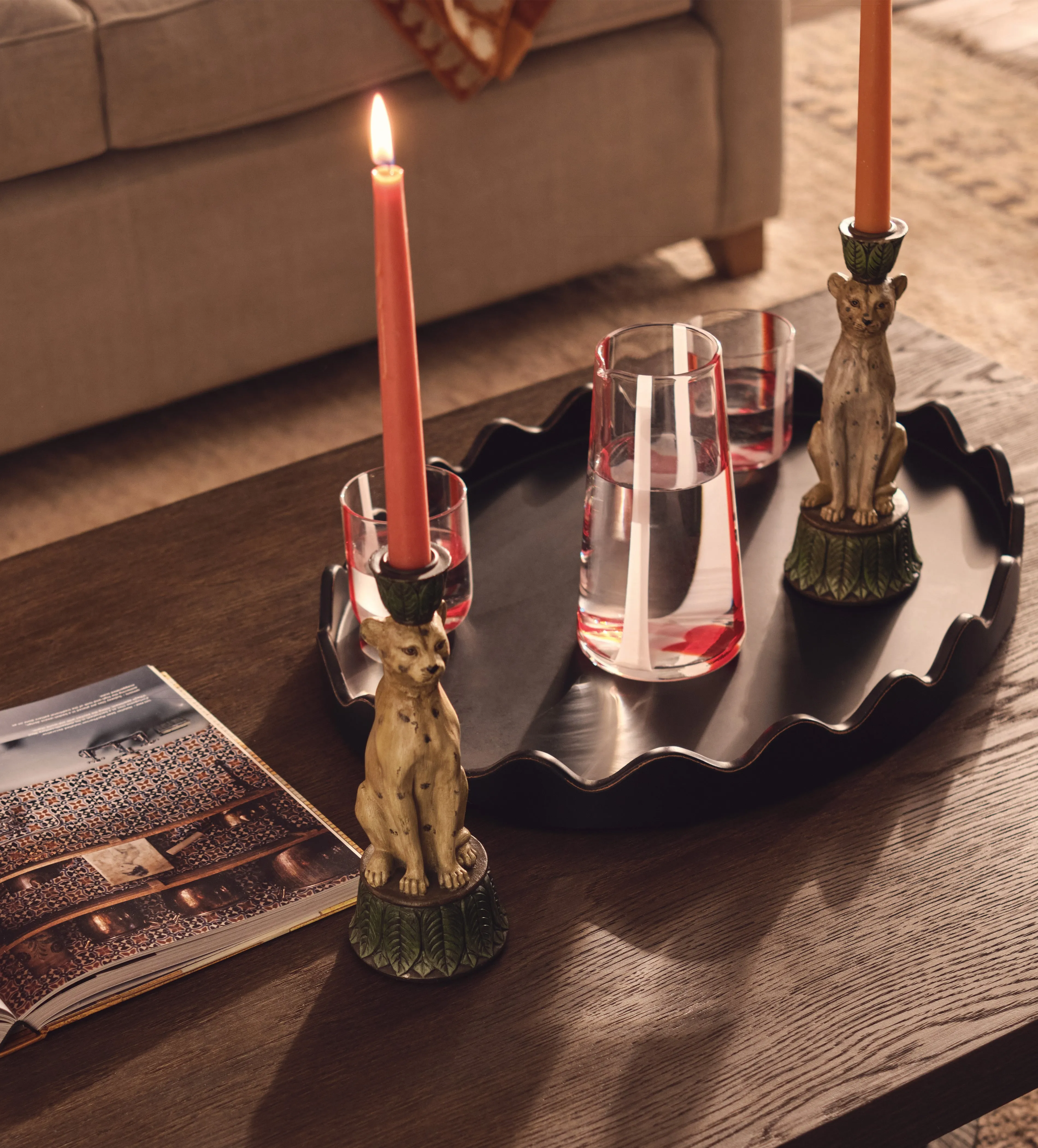 Leopard Candle Holders Pair - Multi, Resin