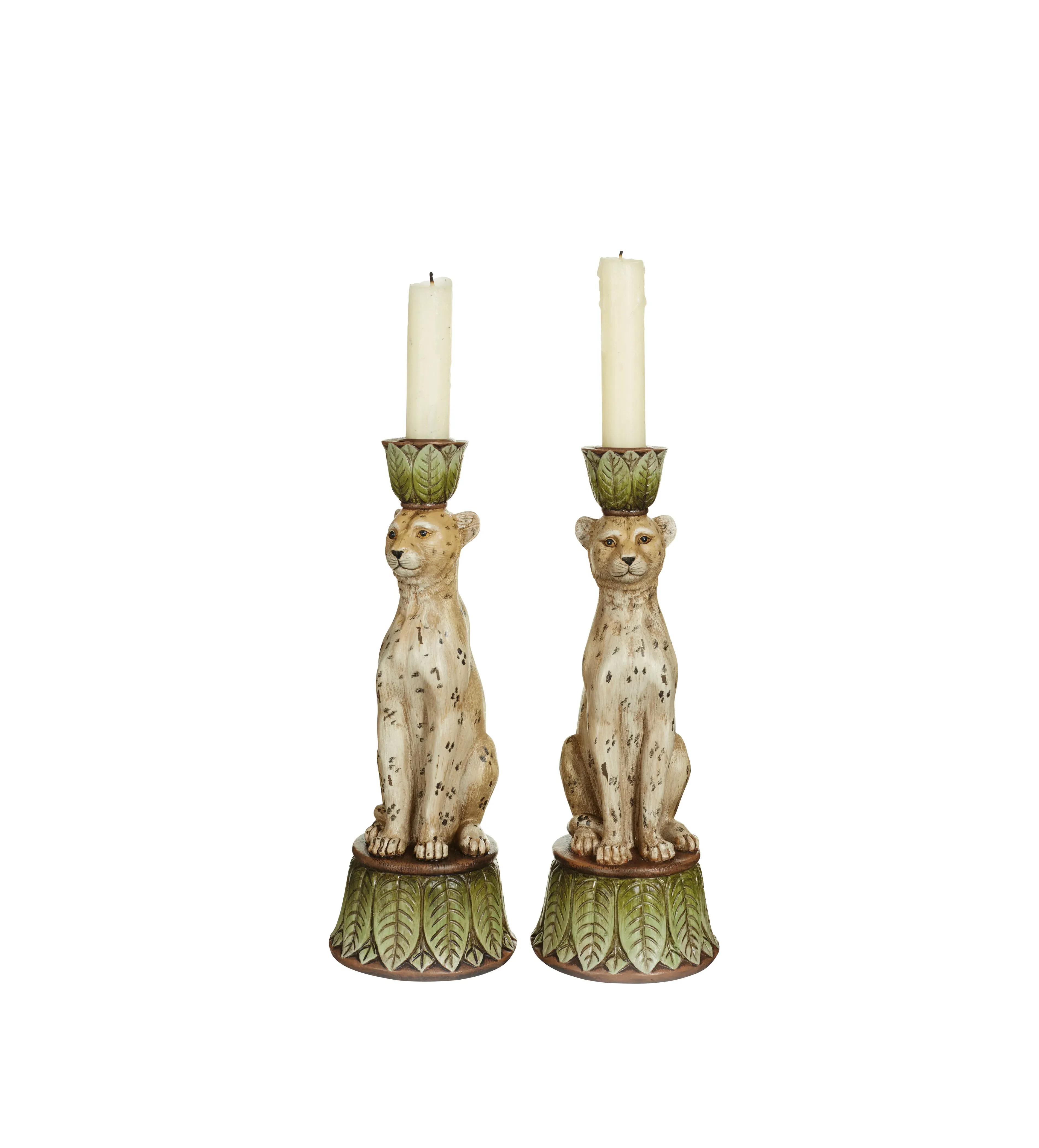 Leopard Candle Holders Pair - Multi, Resin image