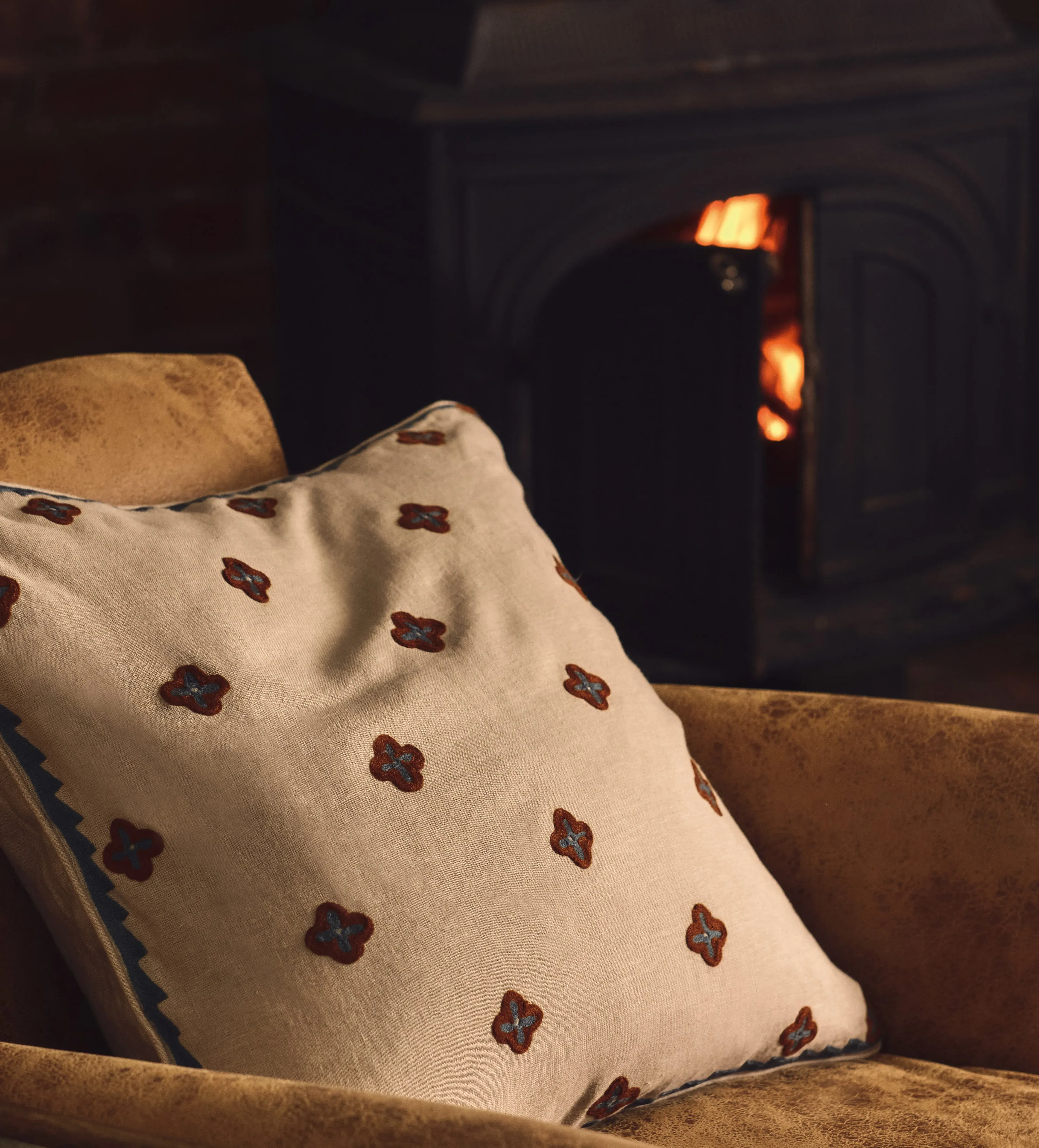 Maeve Cushion Cover - Blood Orange, Linen