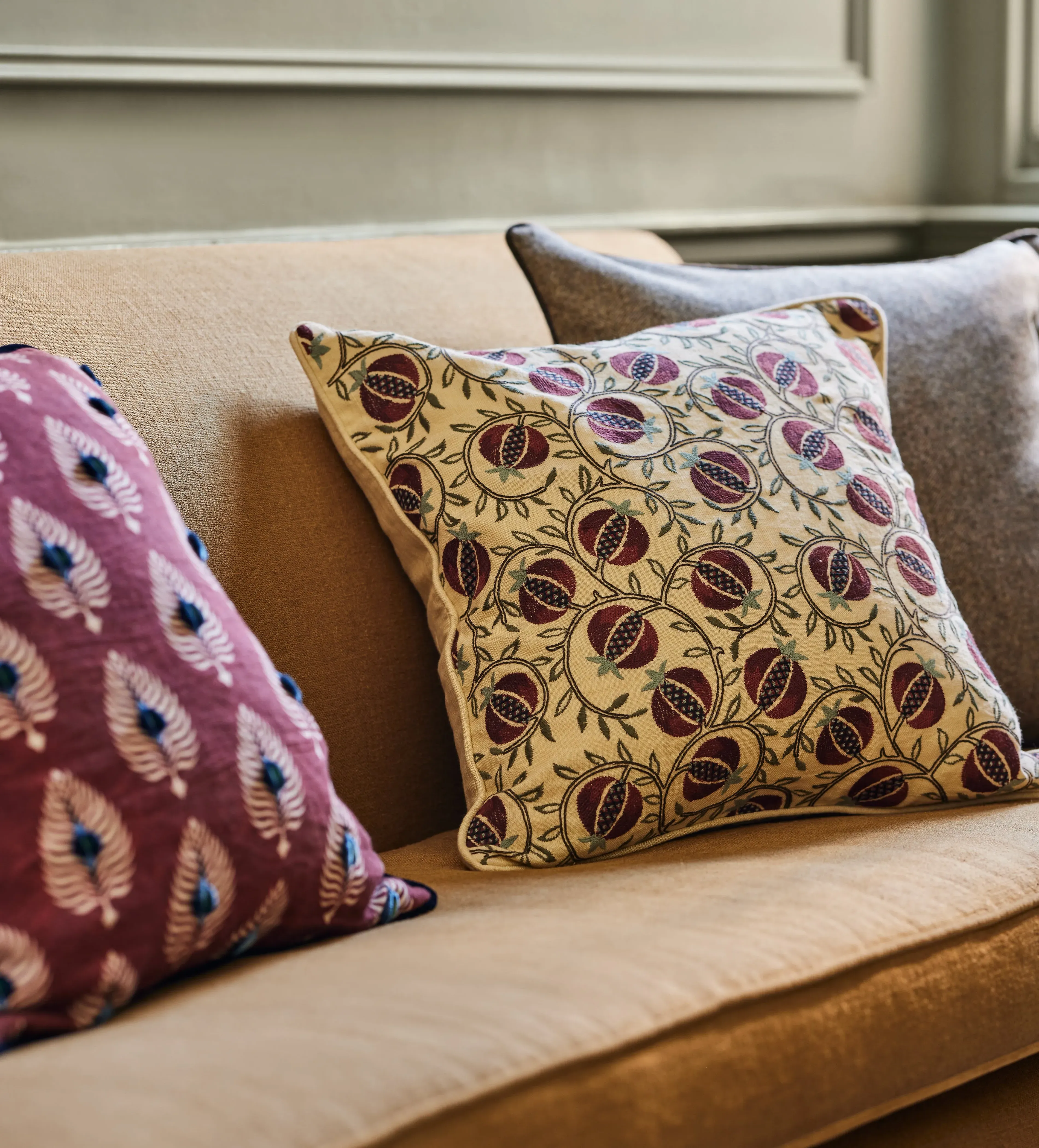 Melograno Cushion Cover - Blood Orange, Linen