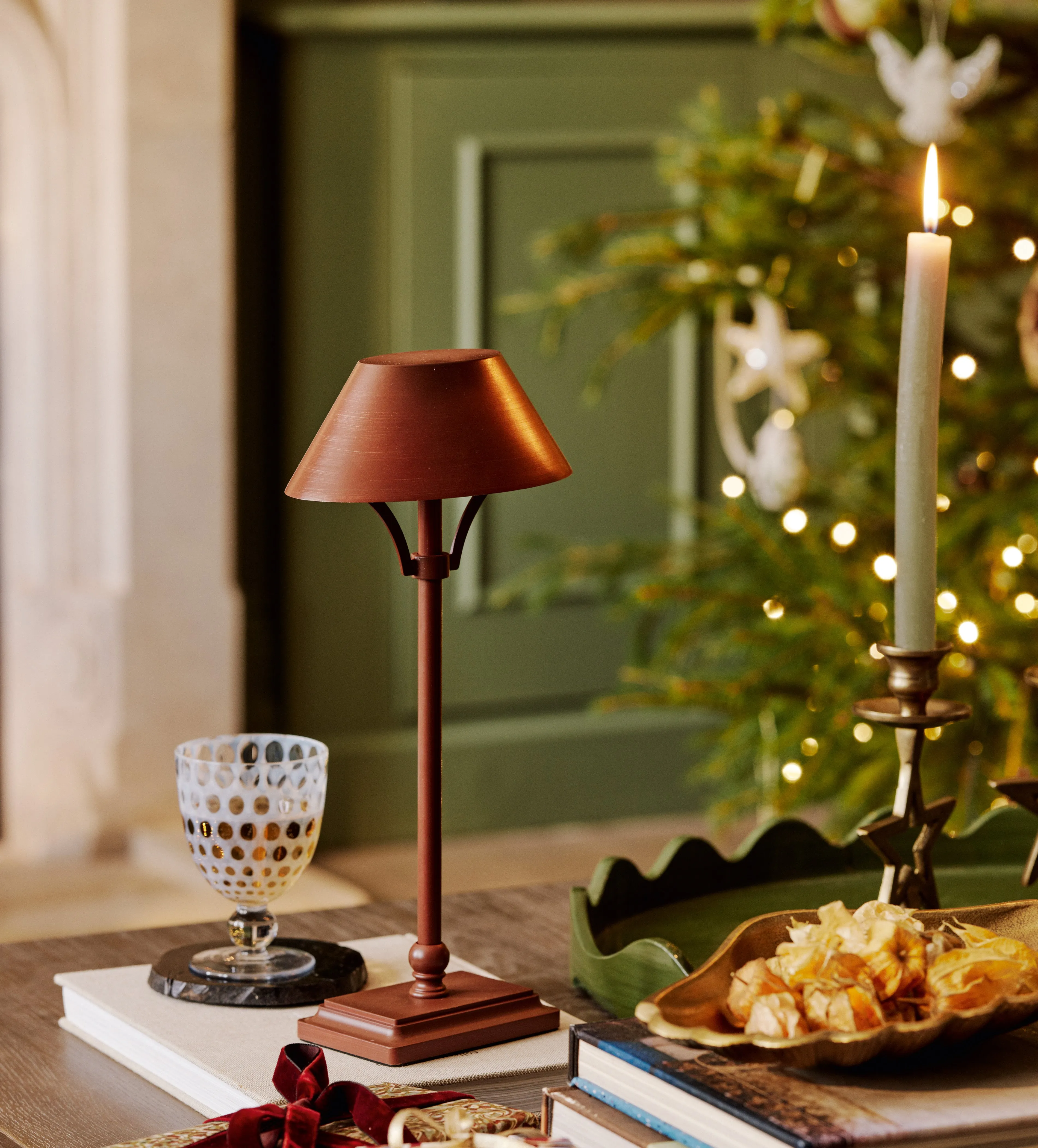 Mini Wireless Table Lamp with Shade - Caramel, Brass