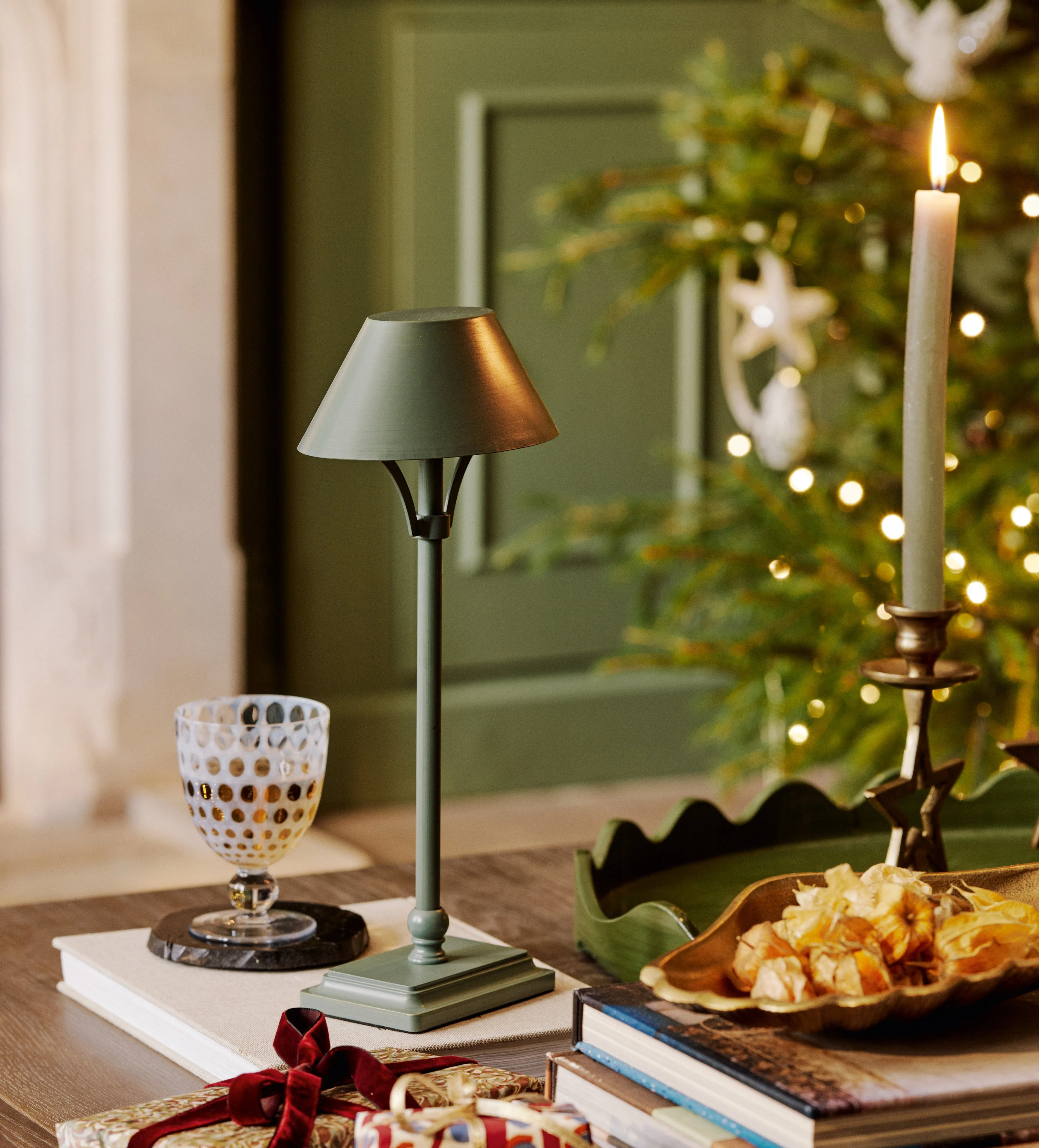 Mini Wireless Table Lamp with Shade - Seafoam, Brass