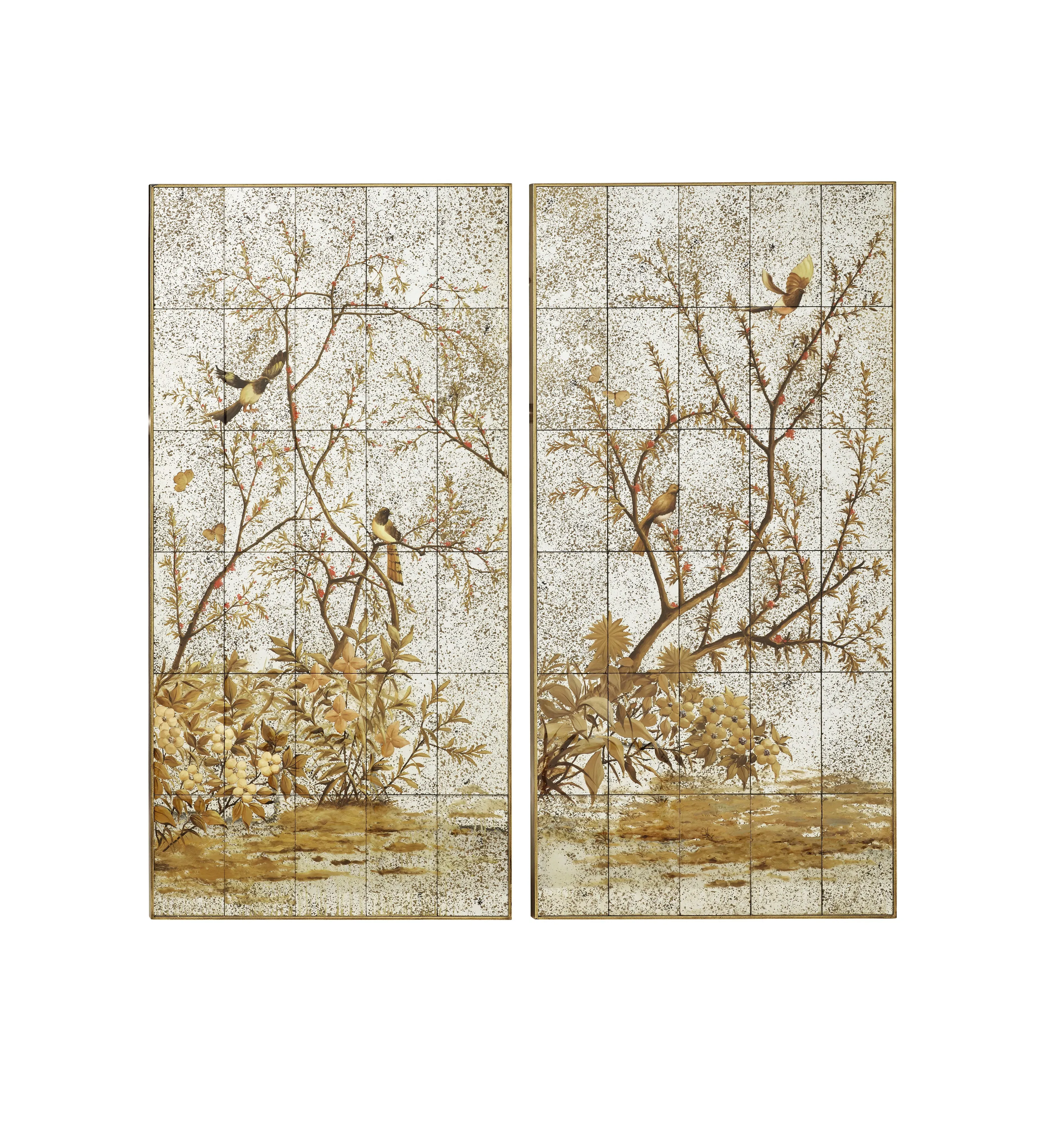 Mirrored Wall Art Panels - Antique Gold, Glass