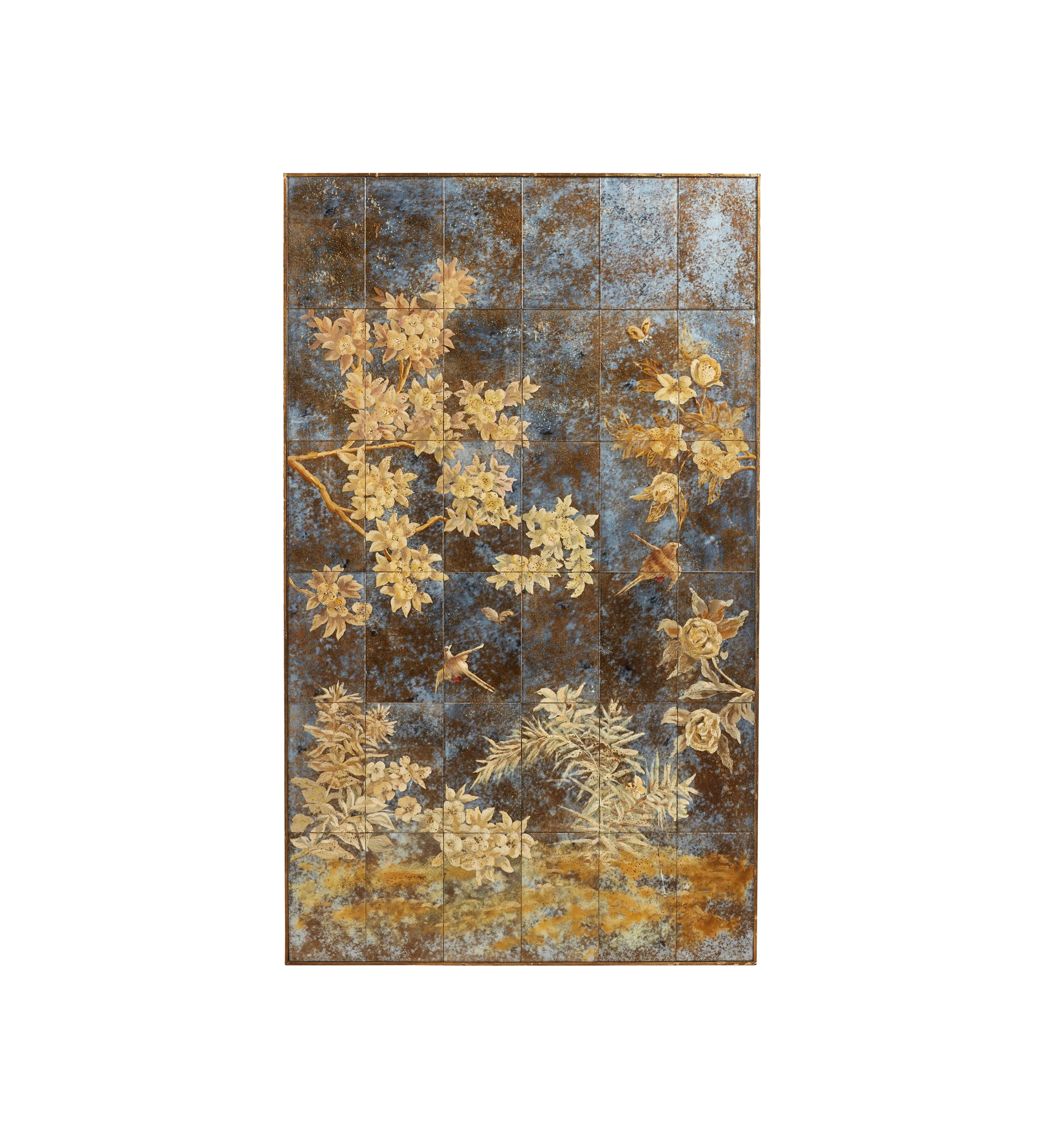 Mirrored Wall Art with Hand Painting - Gold Leaf image