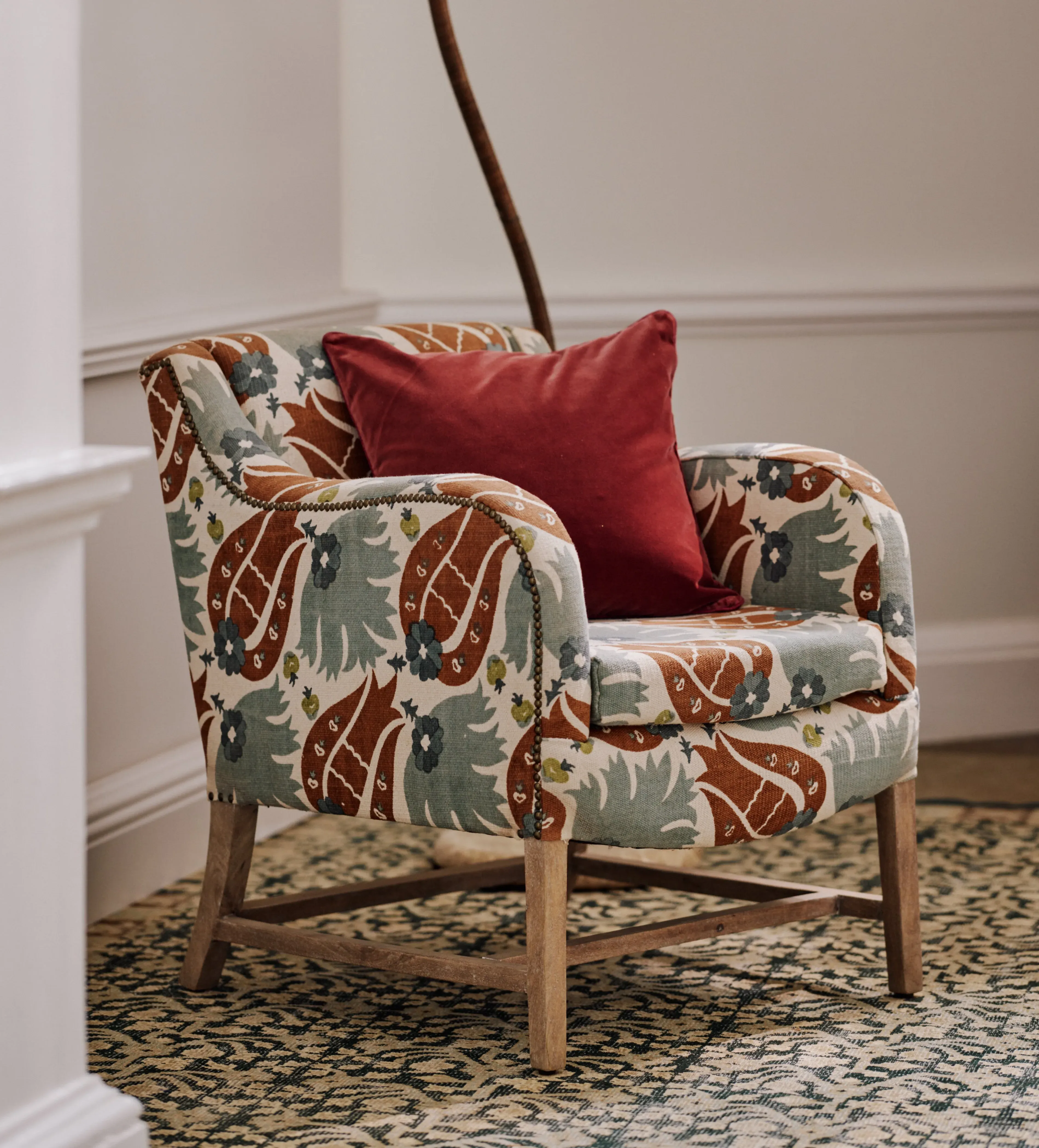 Nomeko Armchair with Brass Studs - Orange/Blue