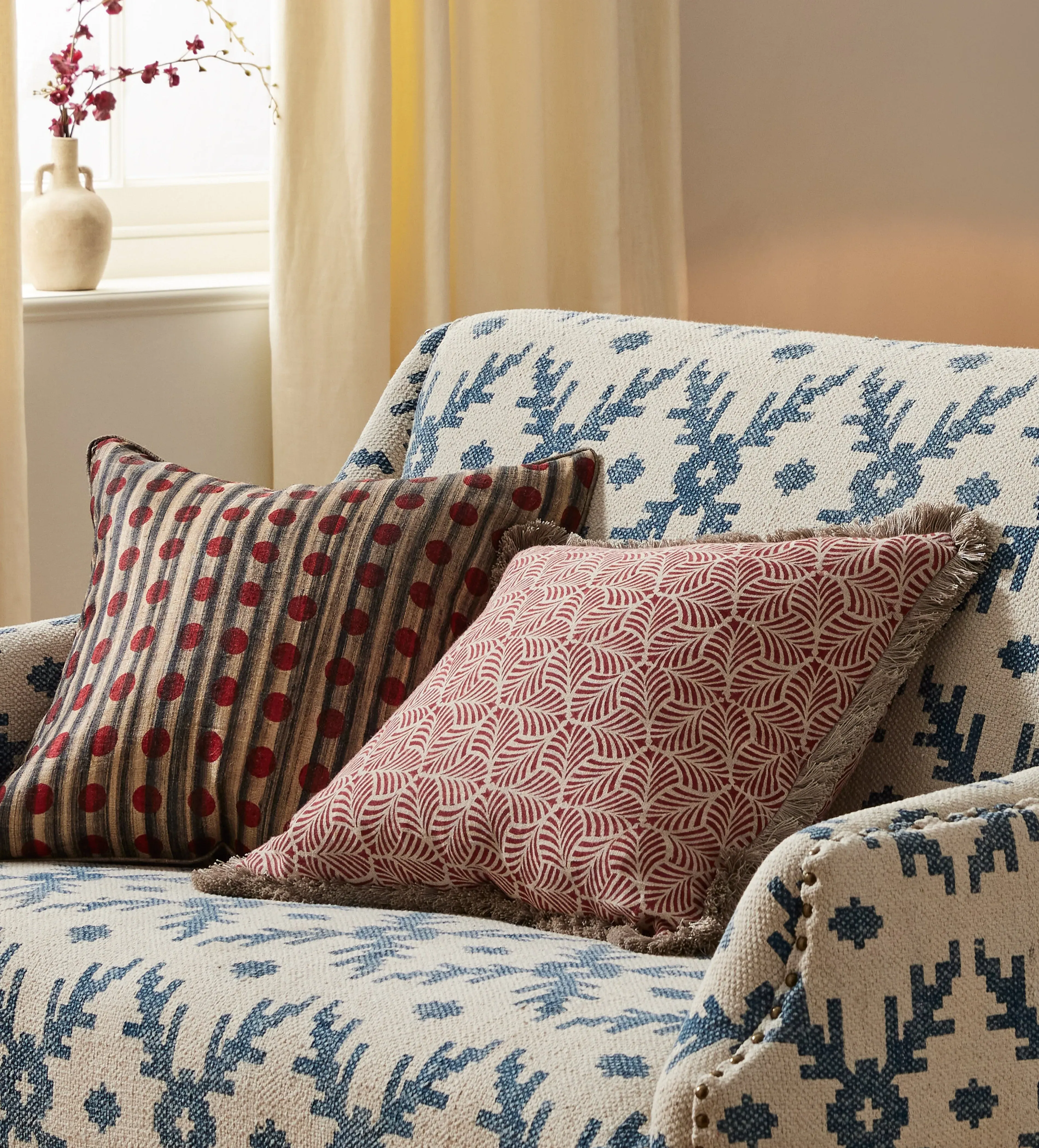 Nostell Leaves Cushion Cover - Red Madder