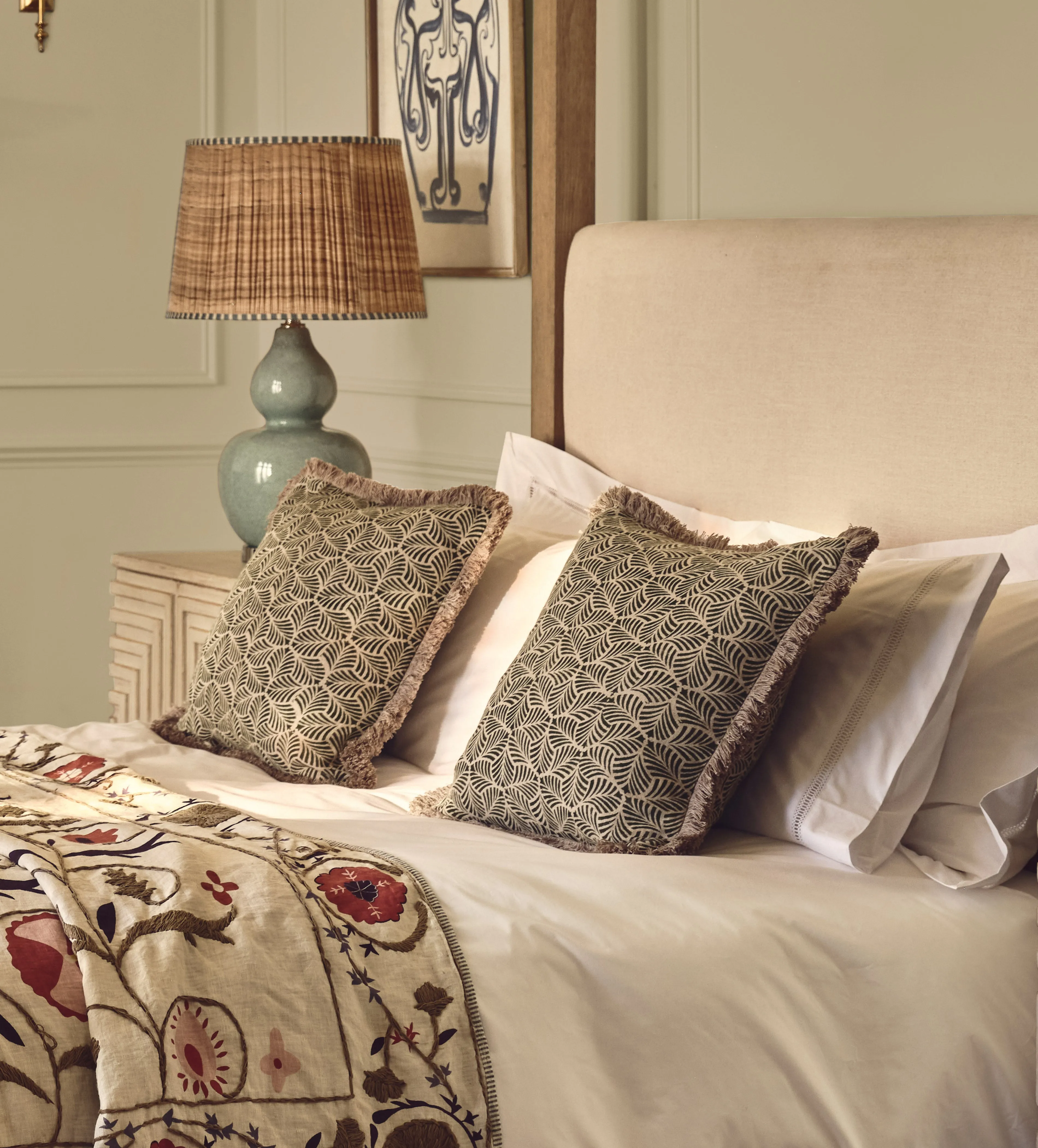 Nostell Leaves Cushion Cover - Seaweed Green