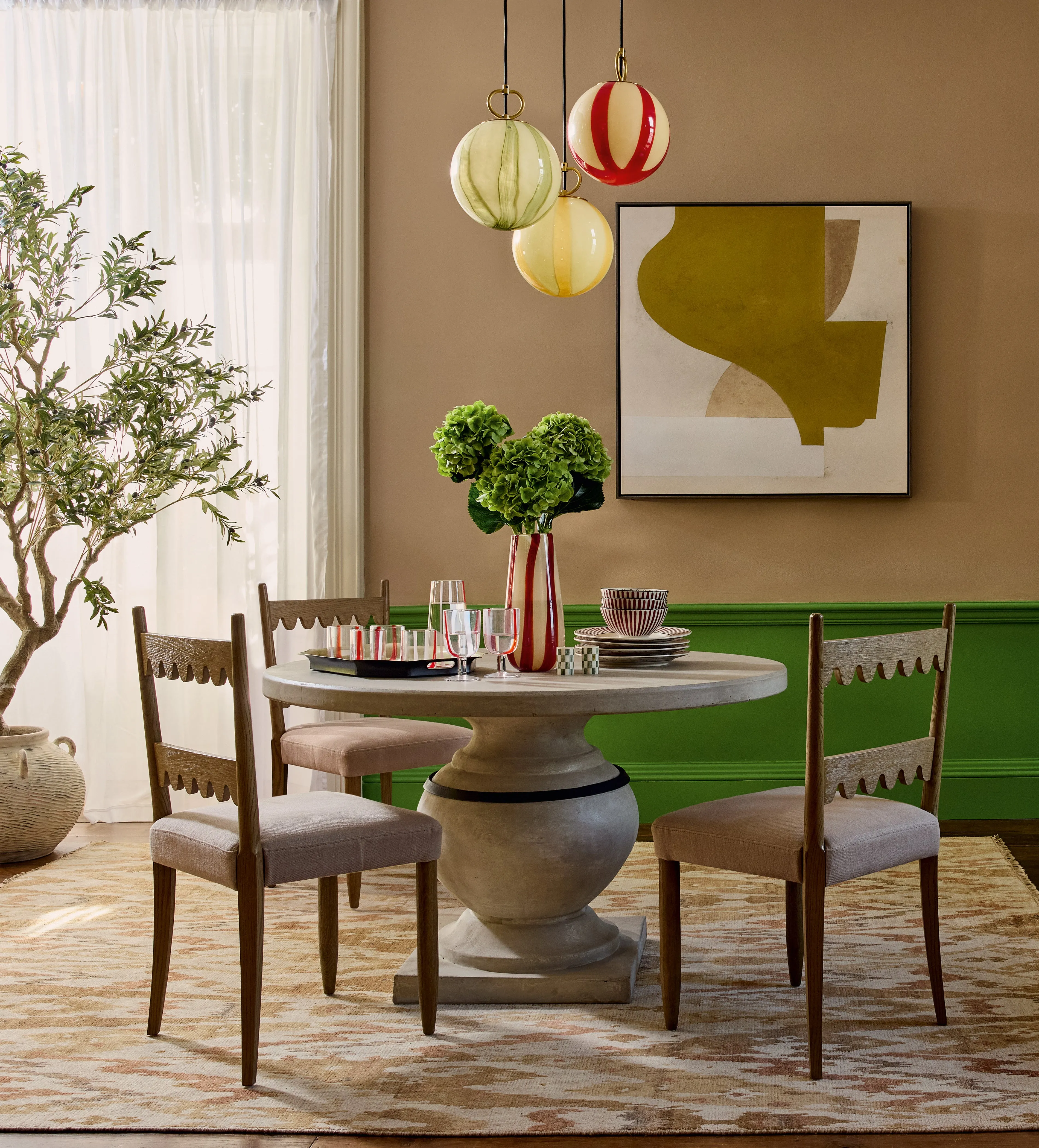 Orb Pendant Lamp with Stripe - Green, Glass
