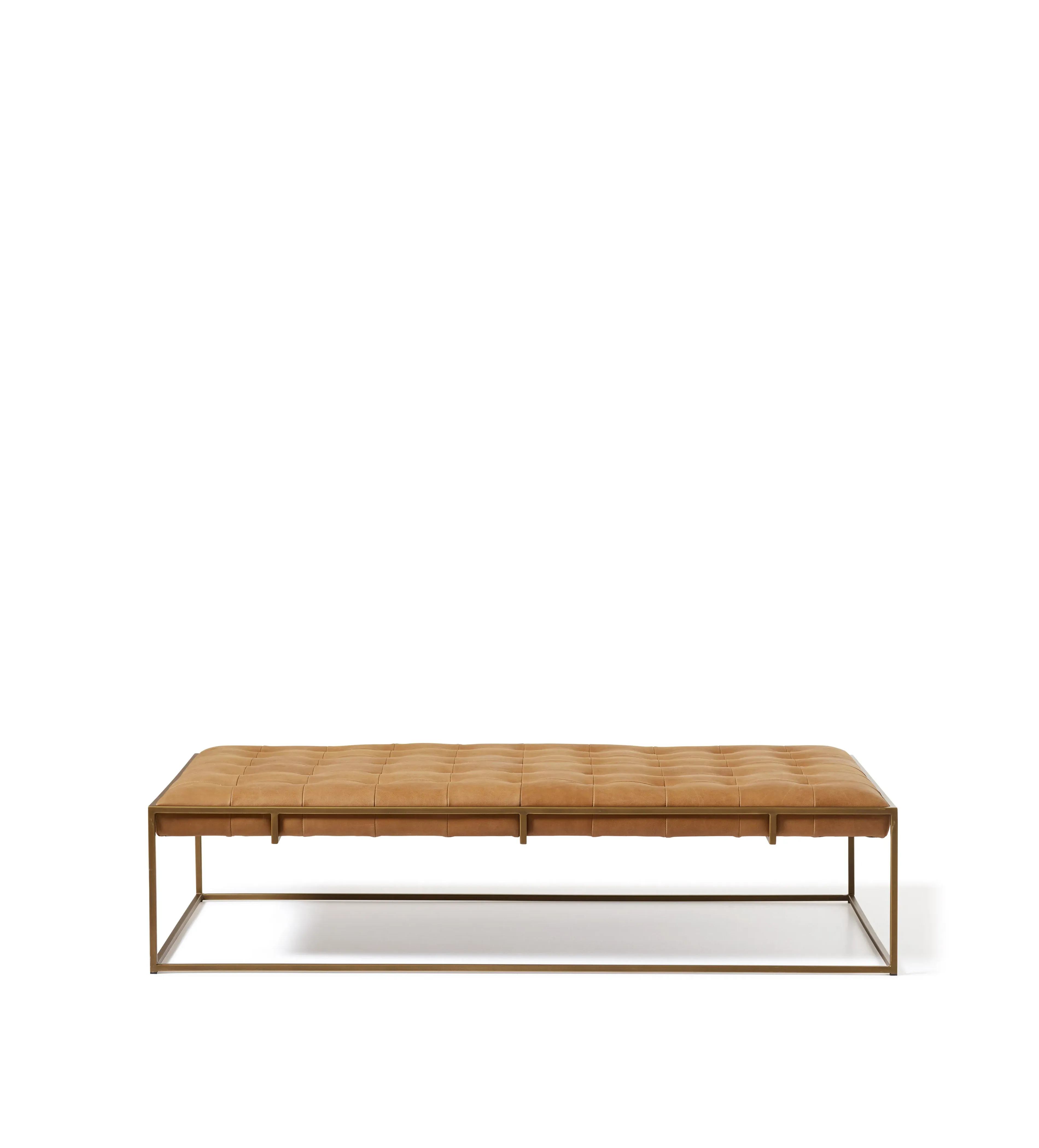 Ottoman with Brass Frame - Caramel, Leather