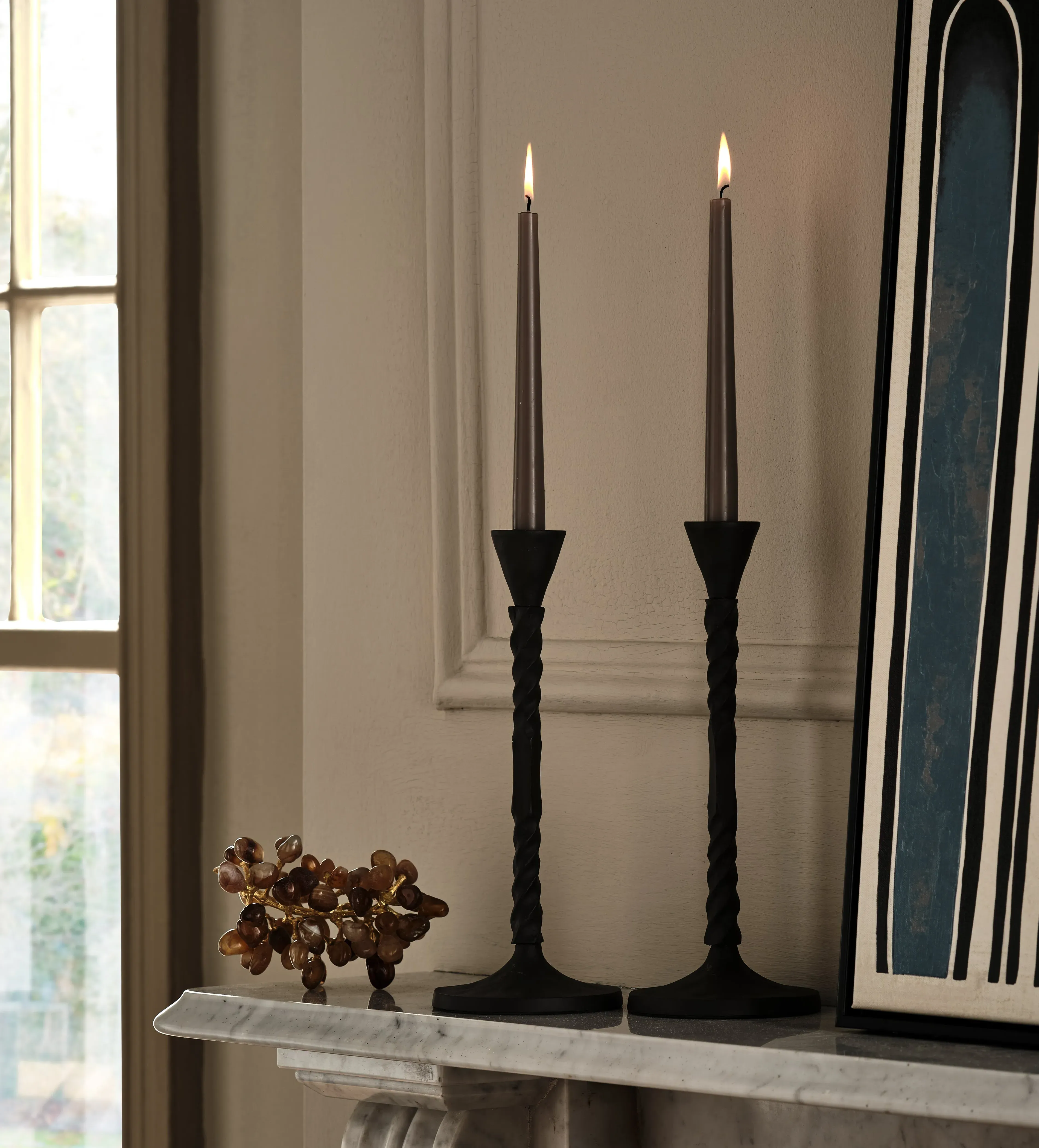 Pair of Candle Holders - Antique Grey