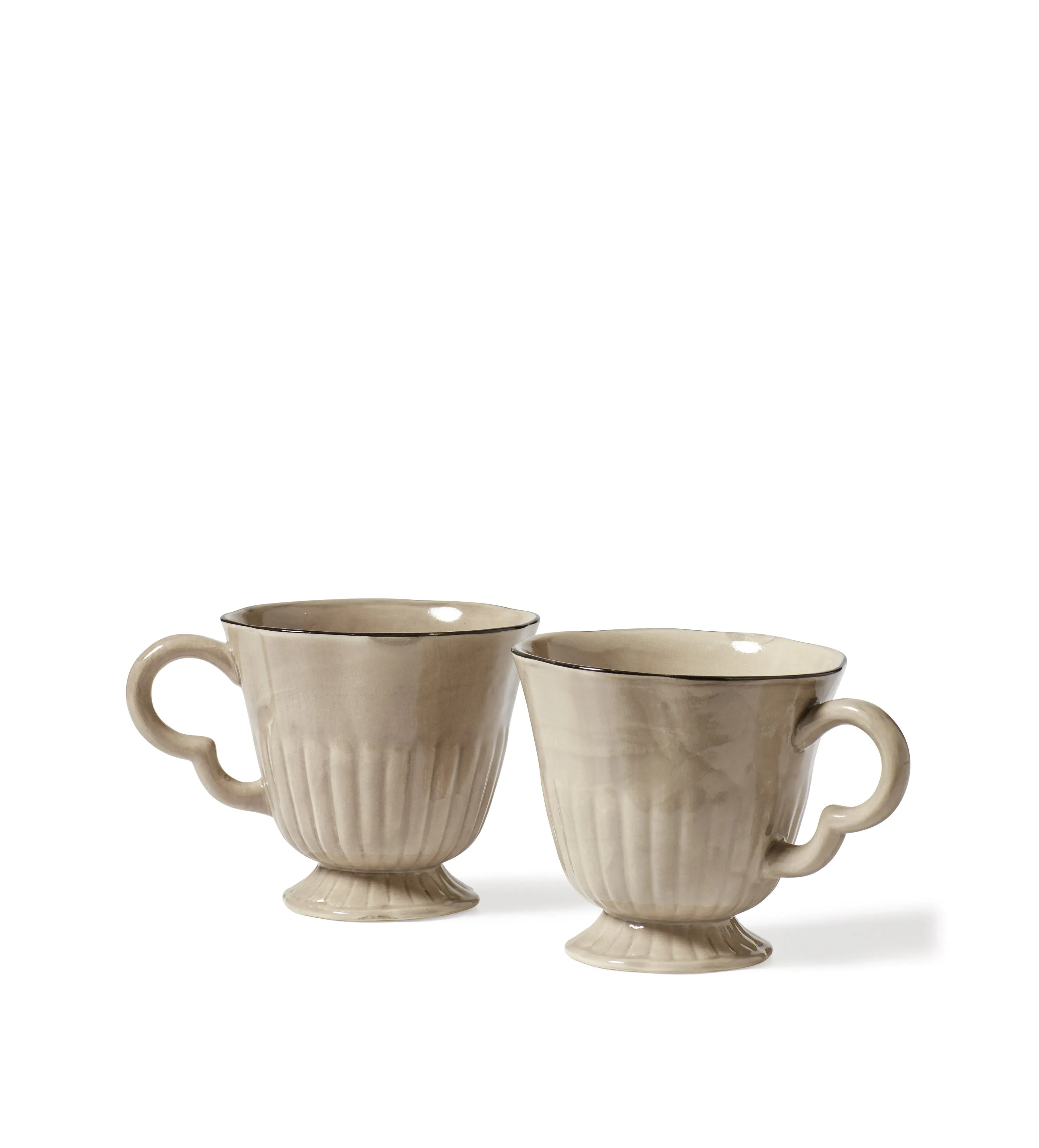 Pair Ribbed Mugs with Dark Rim - Dove Grey, Clay image