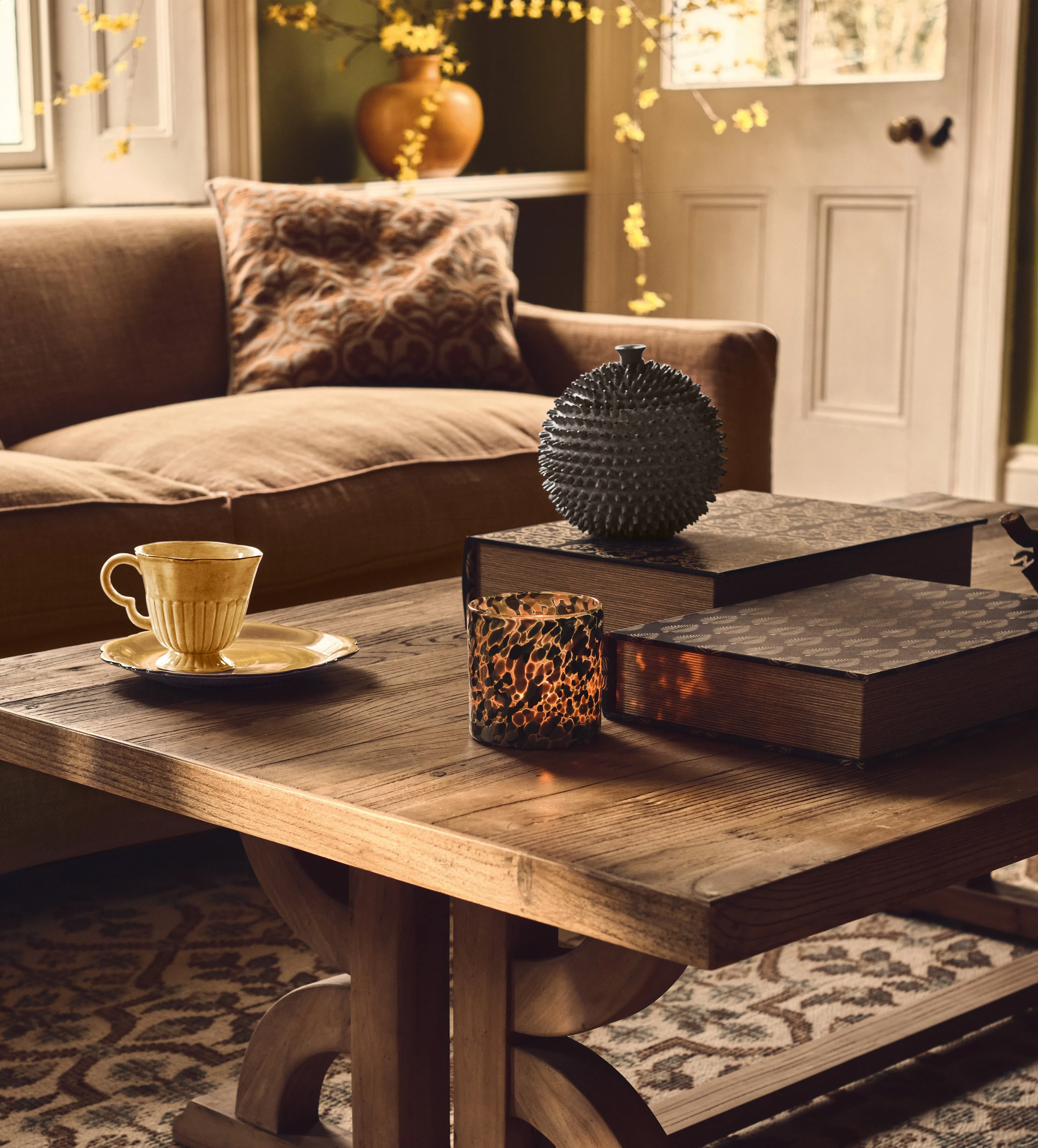 Pair Ribbed Mugs with Dark Rim - Yellow, Clay