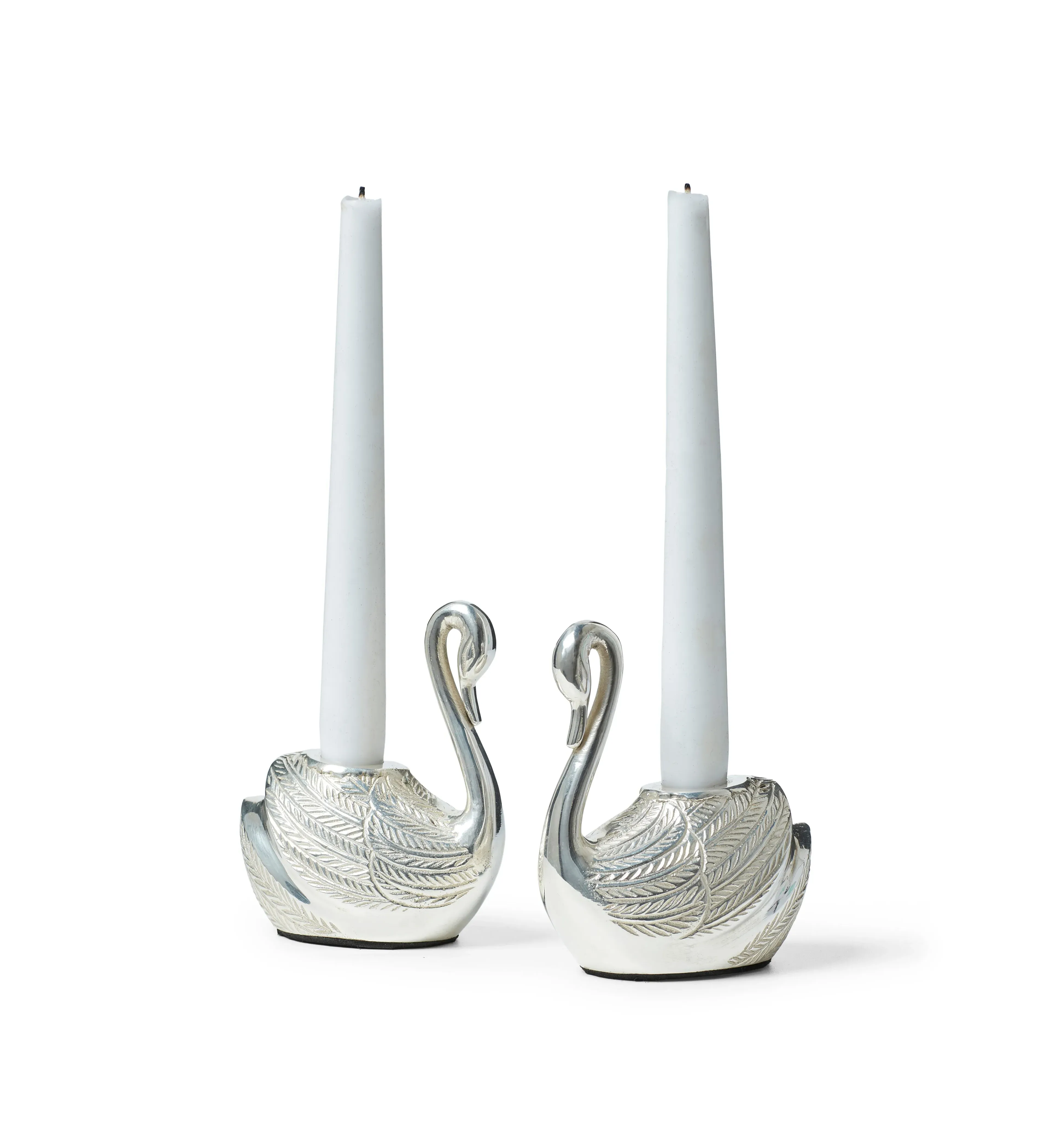 Pair Swan Candle Holders - Silver, Brass image
