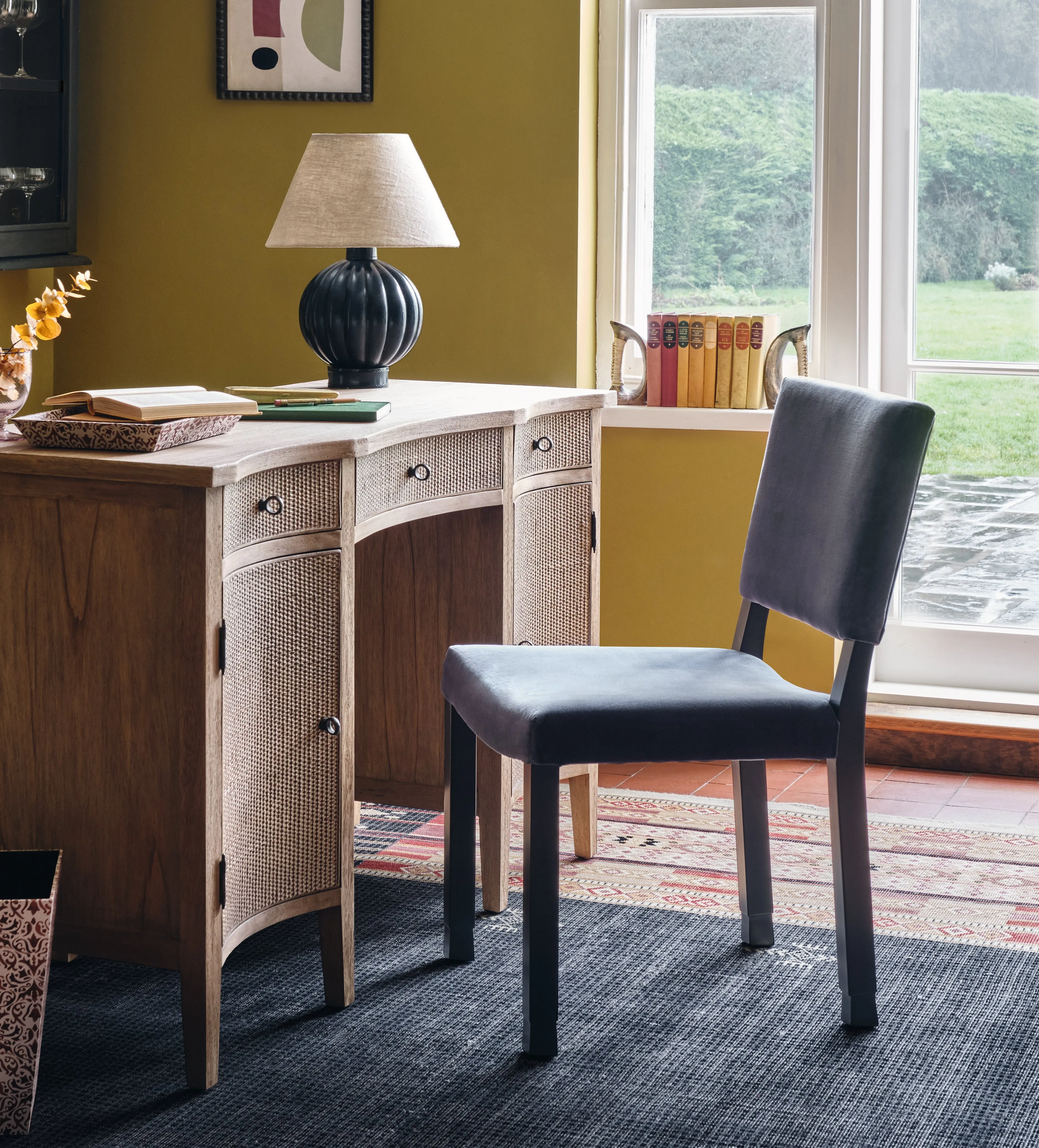 Partners Desk with Rattan Detail - Natural
