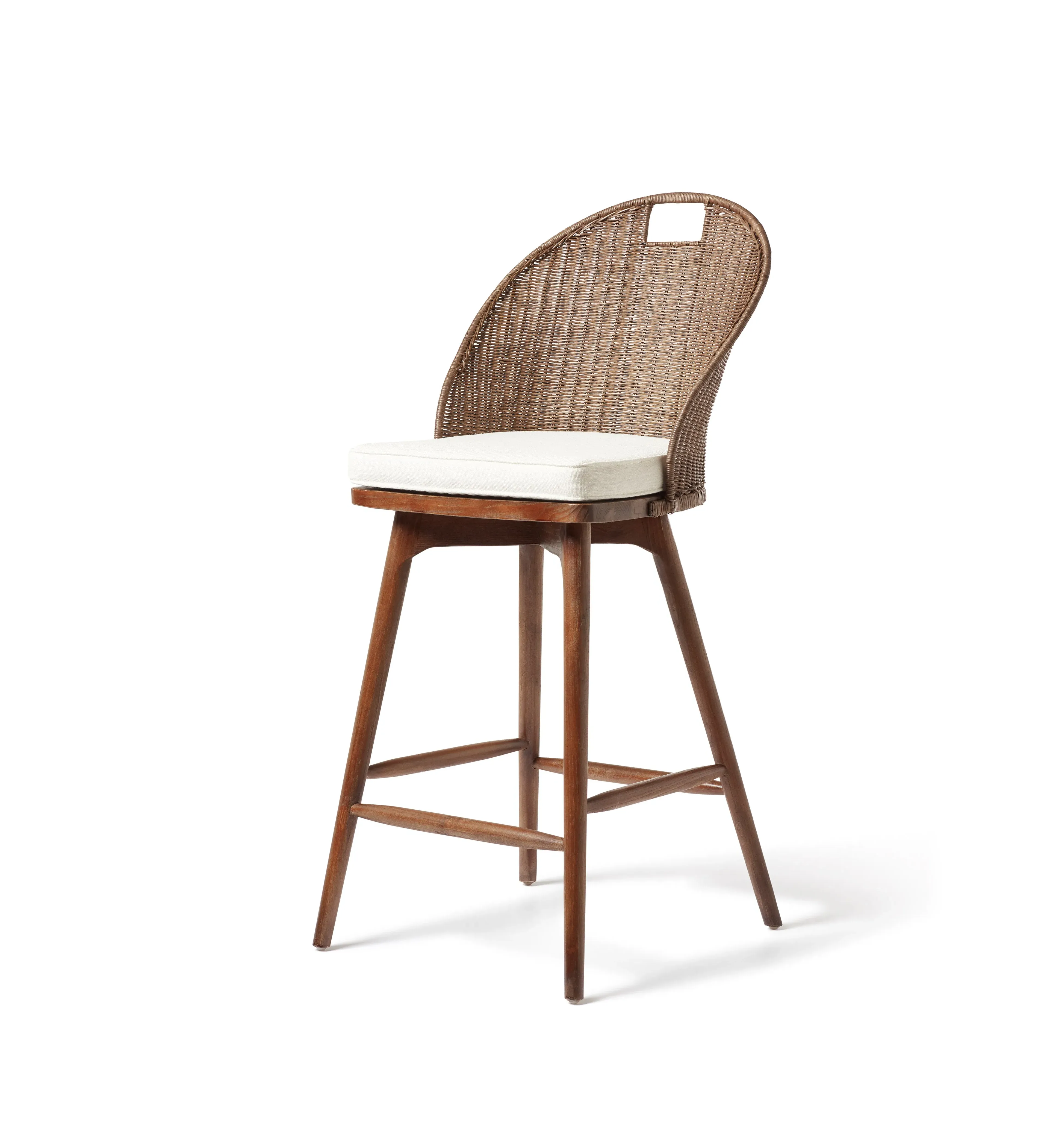 Rattan Bar Stool with Cushion - Chestnut, Wood