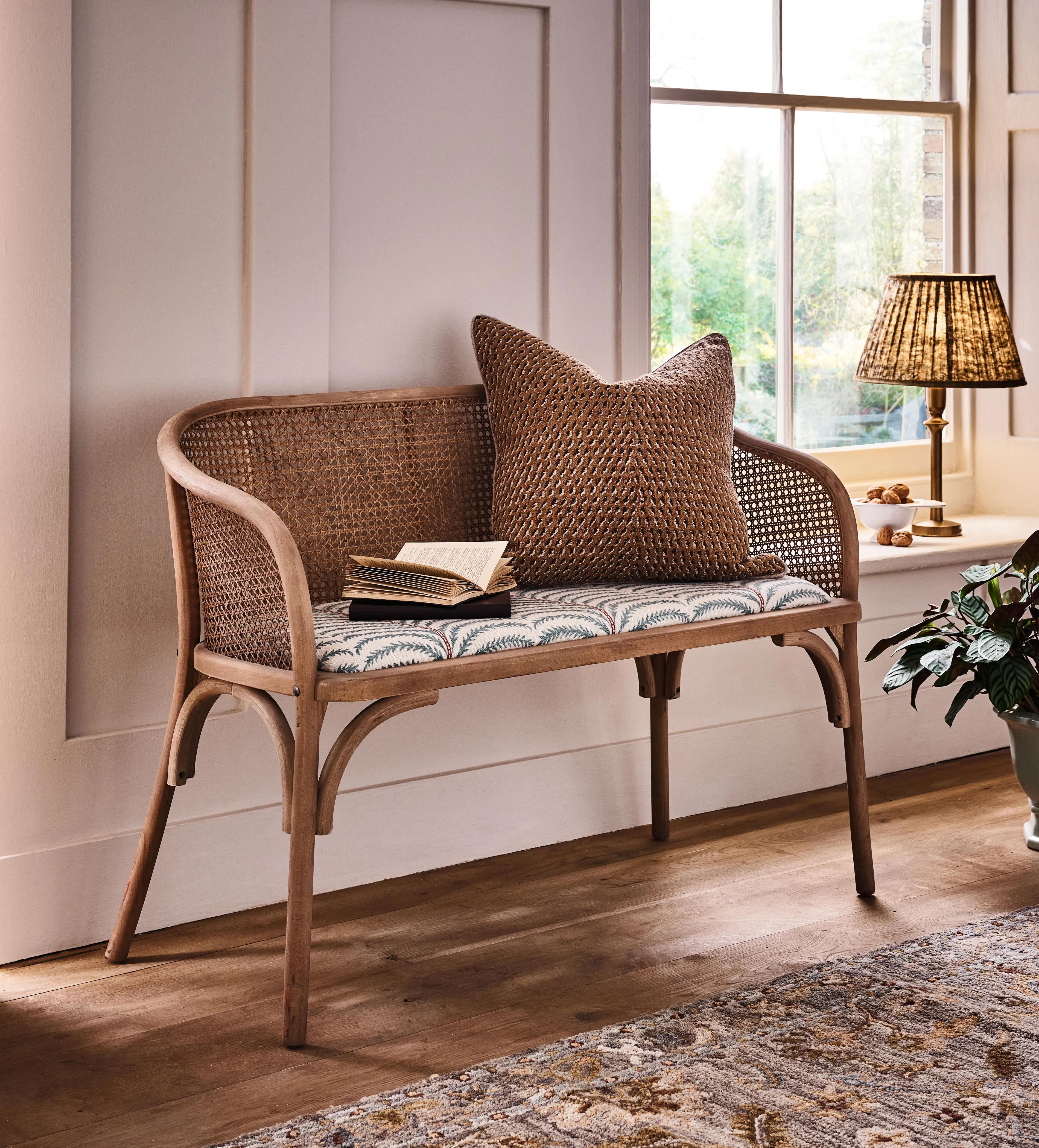 Rattan Bench with Upholstery - Seafoam