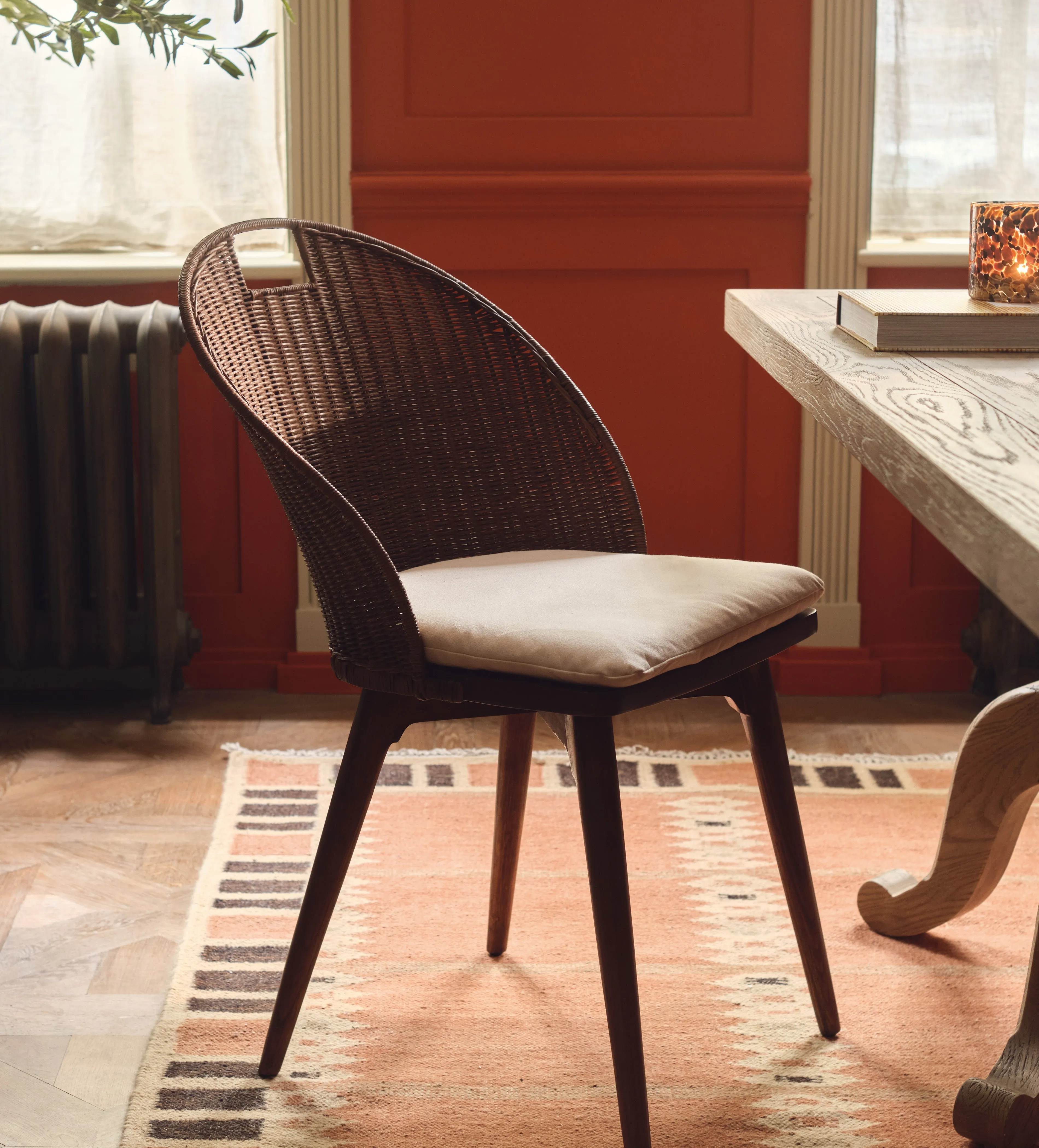 Rattan Dining Chair with Cushion - Chestnut, Wood