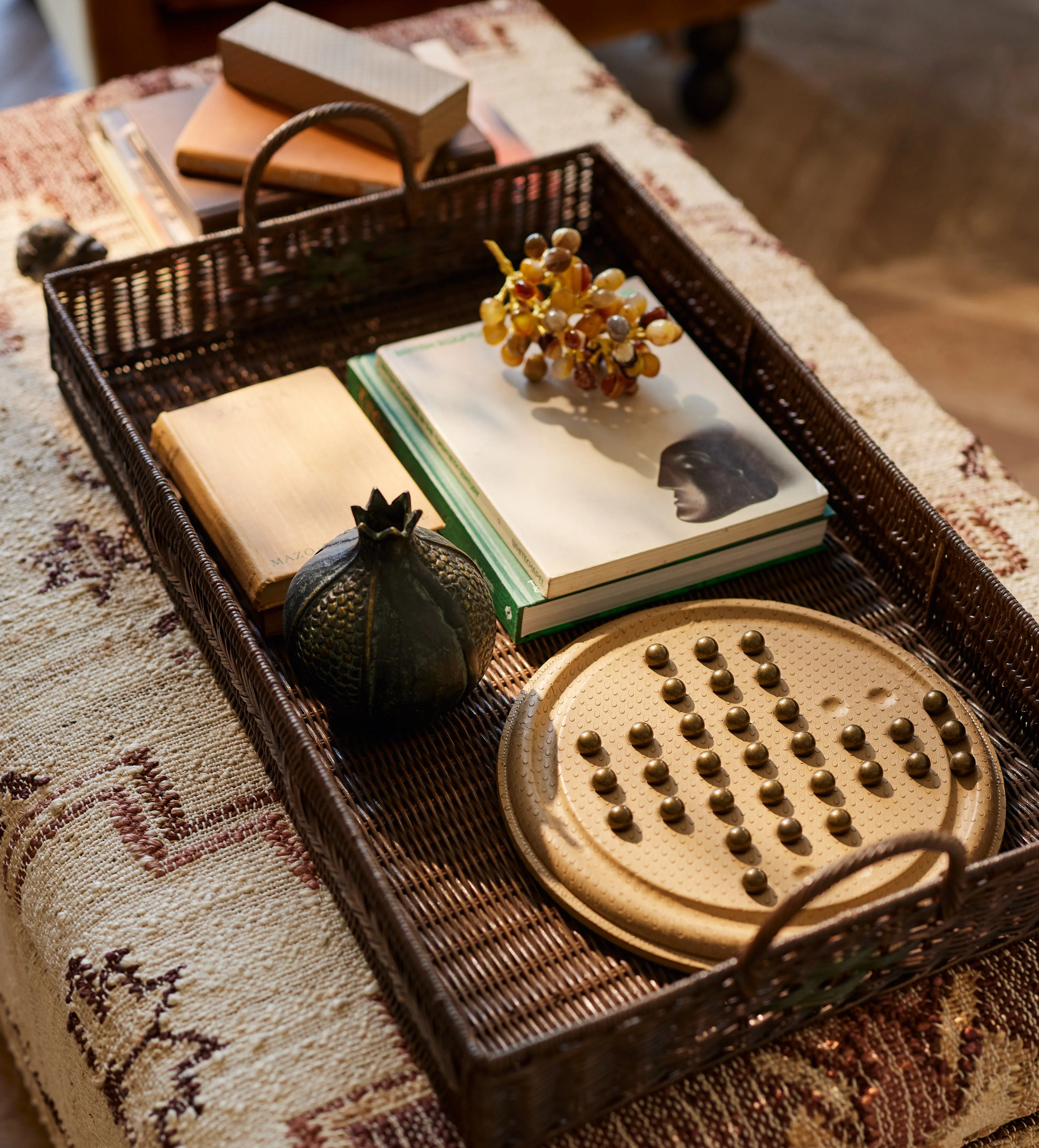 Rattan Ottoman Tray - Antique Brown, Woven