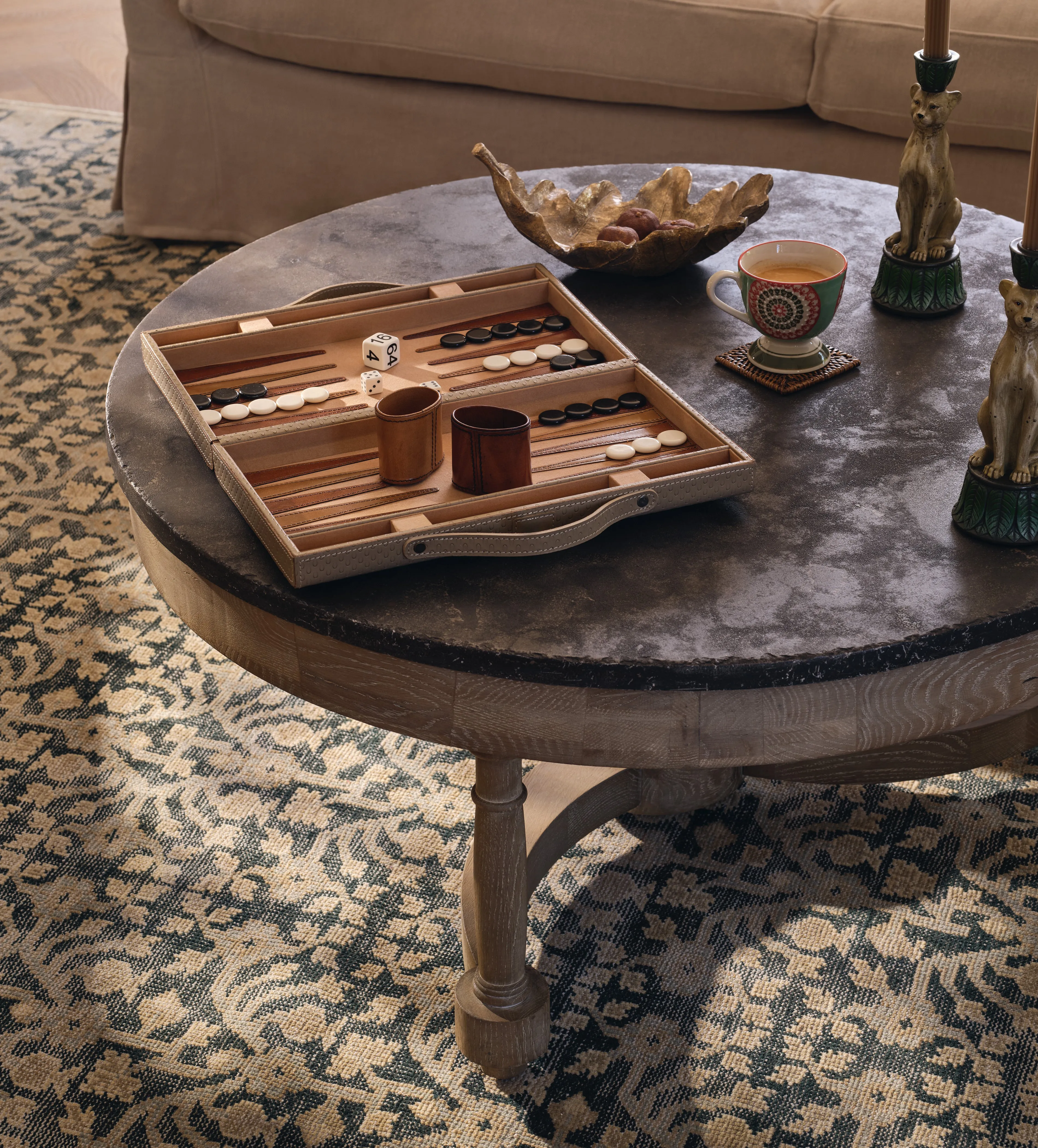 Round Coffee Table with Column Base - Natural, Oak