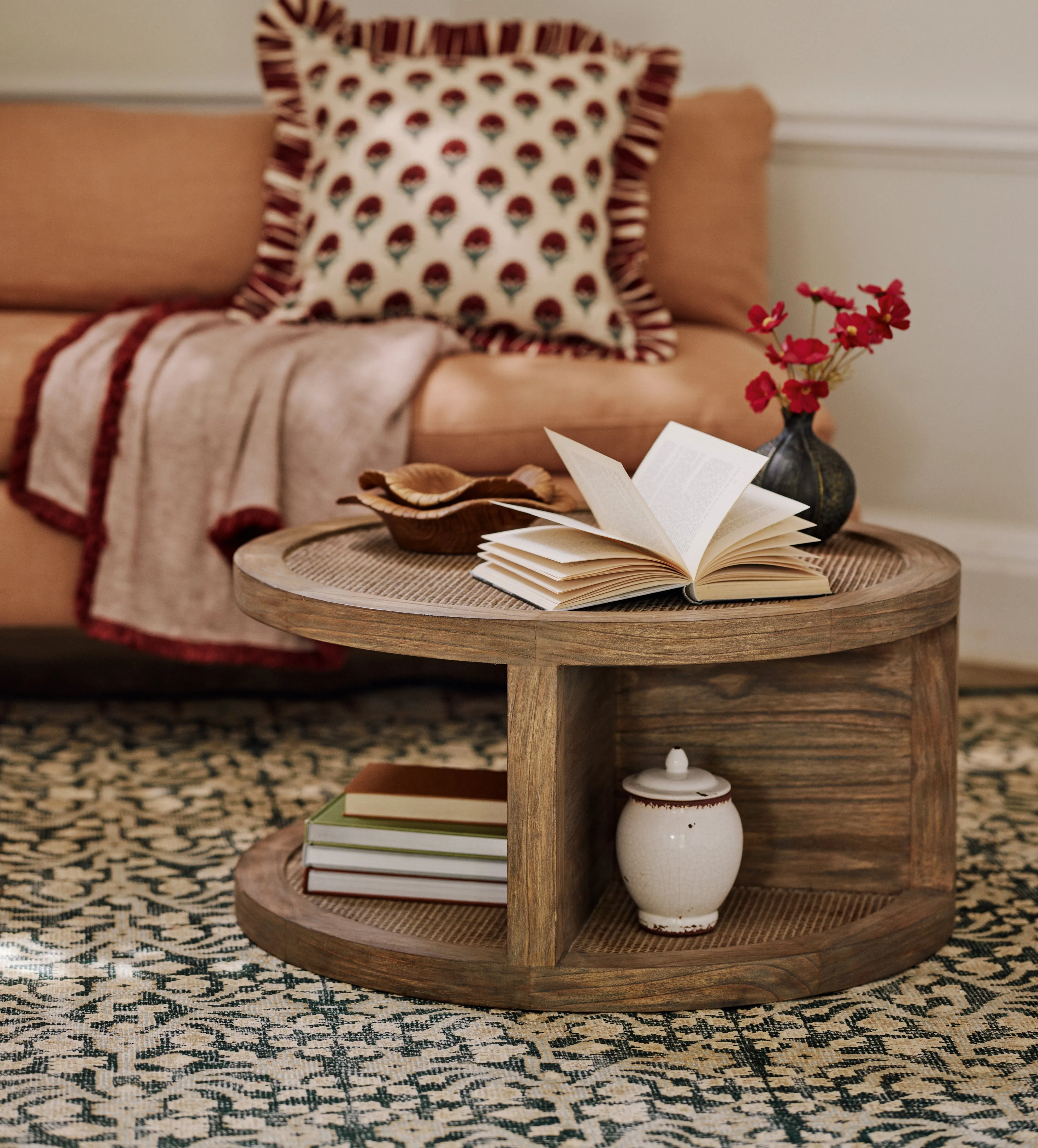 Round Coffee Table with Storage - Natural, Wood