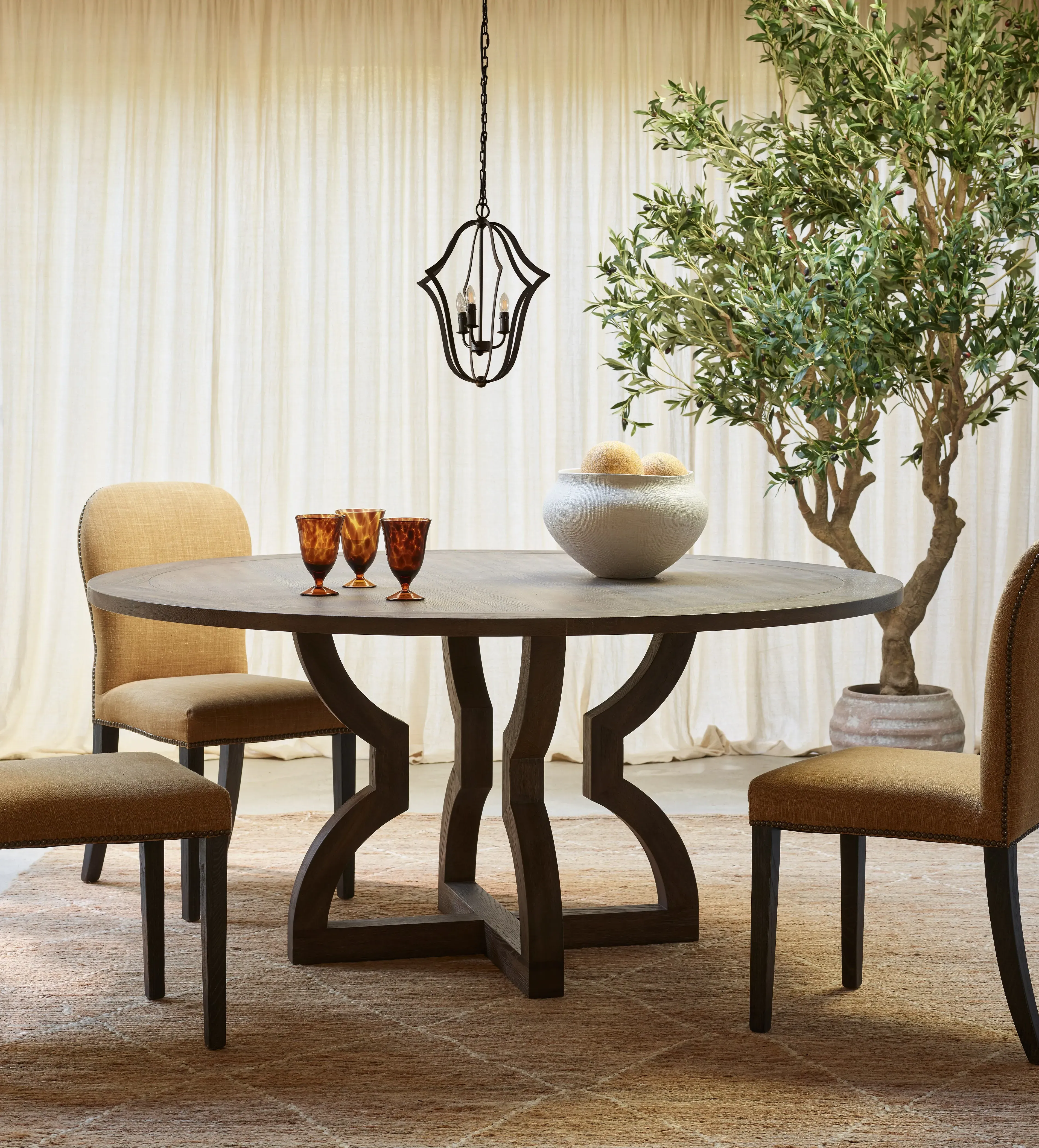 Round Dining Table with Pedestal - Watered Grey
