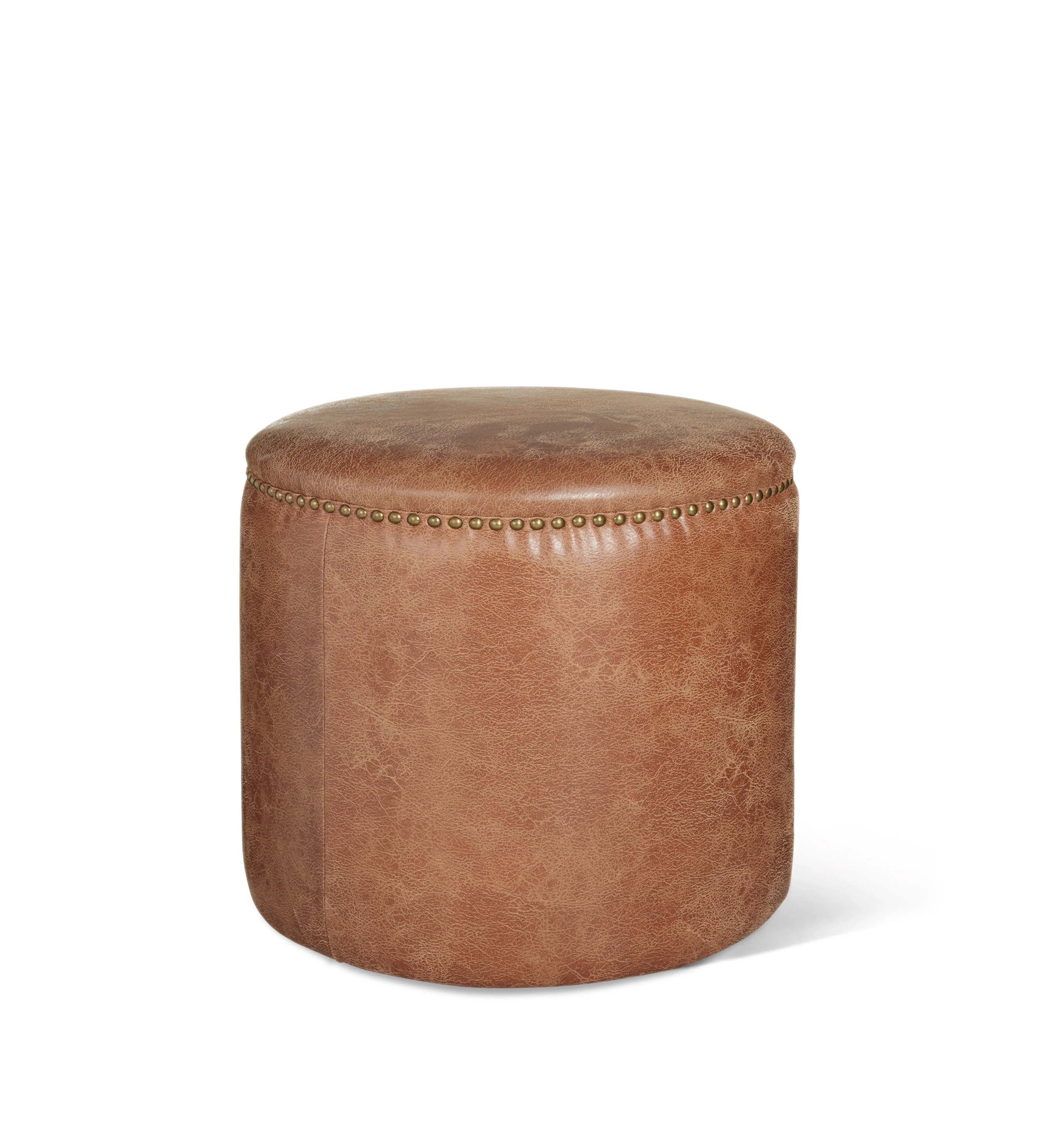 Round Ottoman with Studs - Aged Tobacco, Leather image