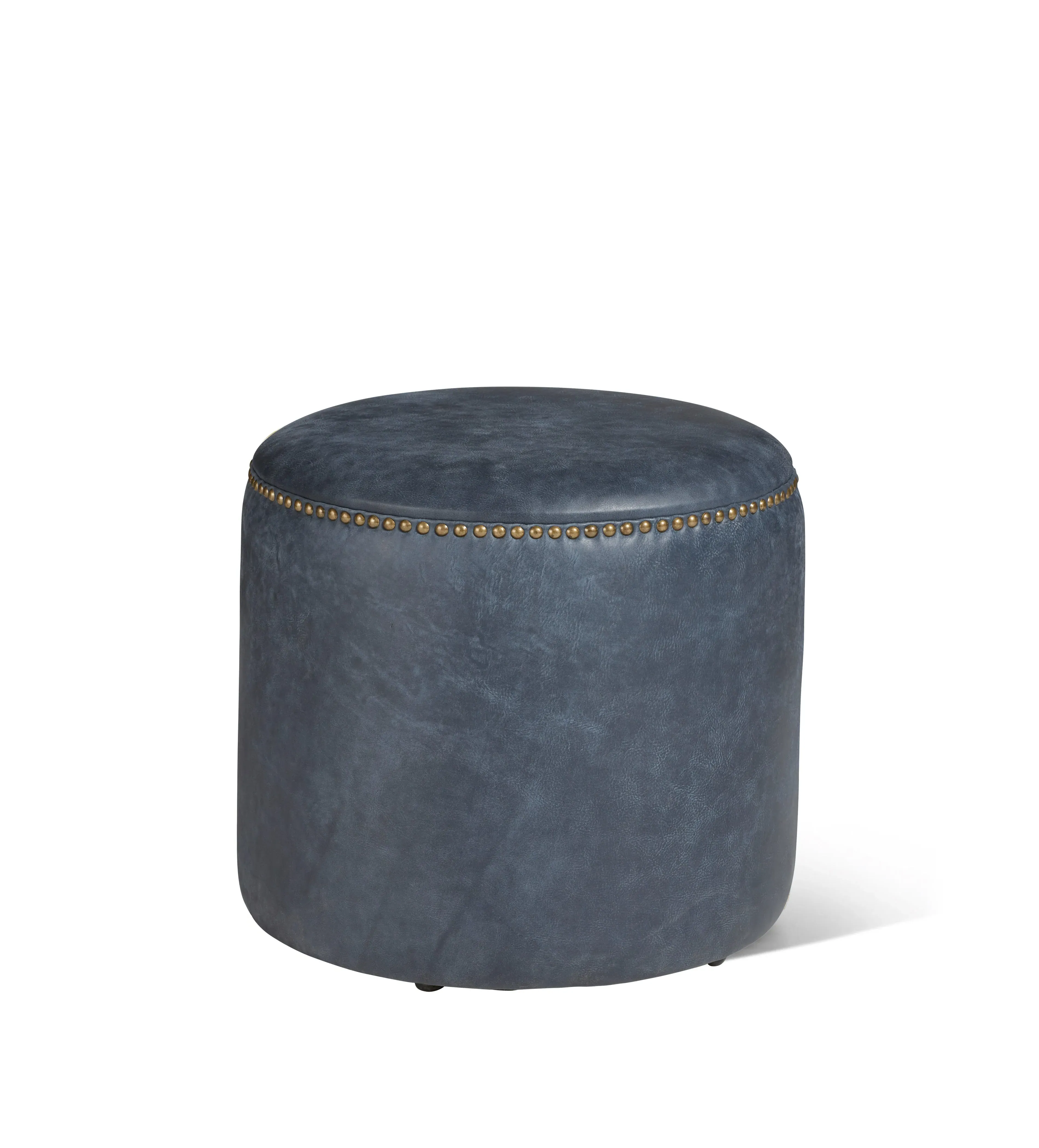 Round Ottoman with Studs - Smoke Blue, Leather