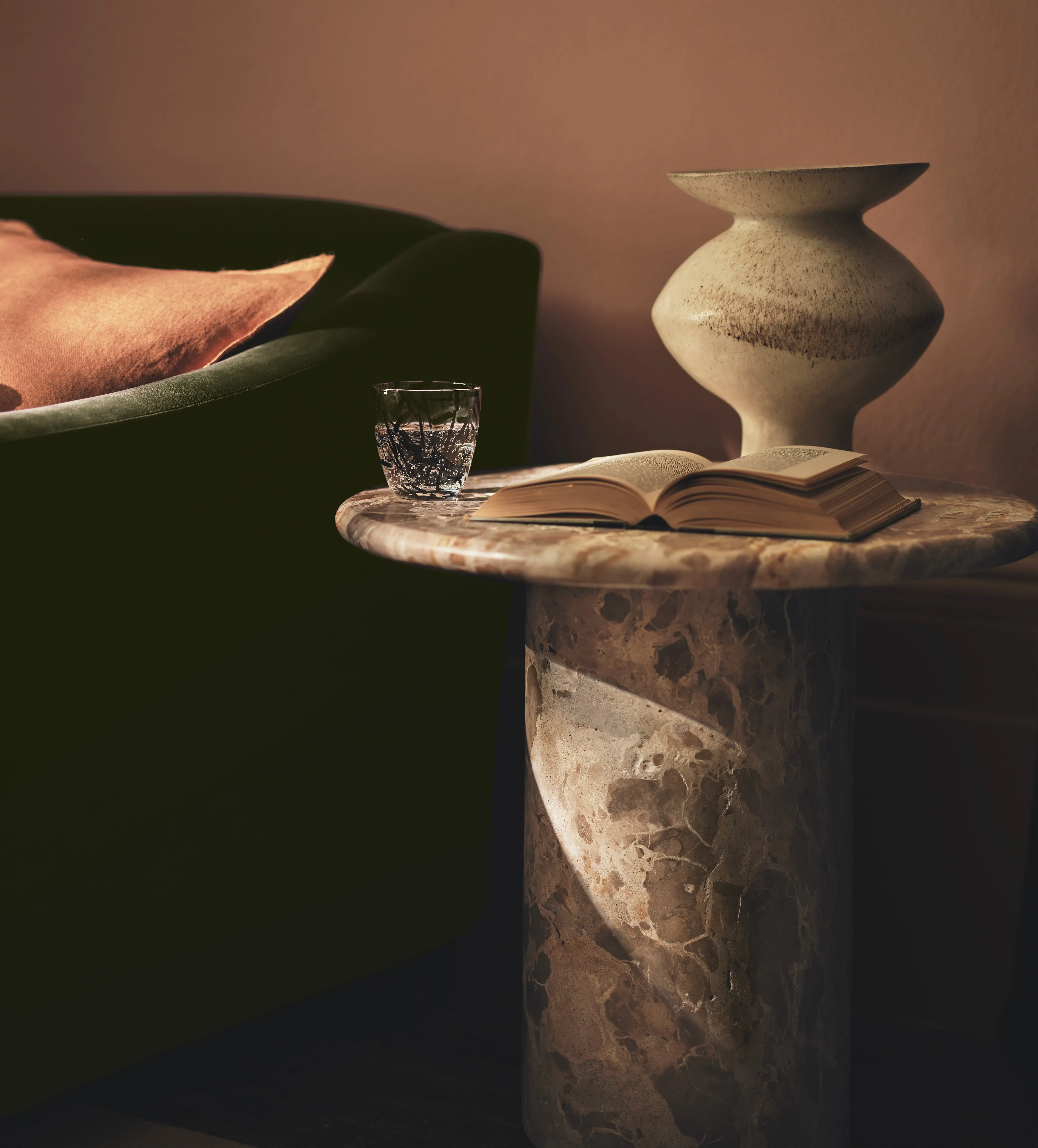 Round Side Table - Beige, Limestone