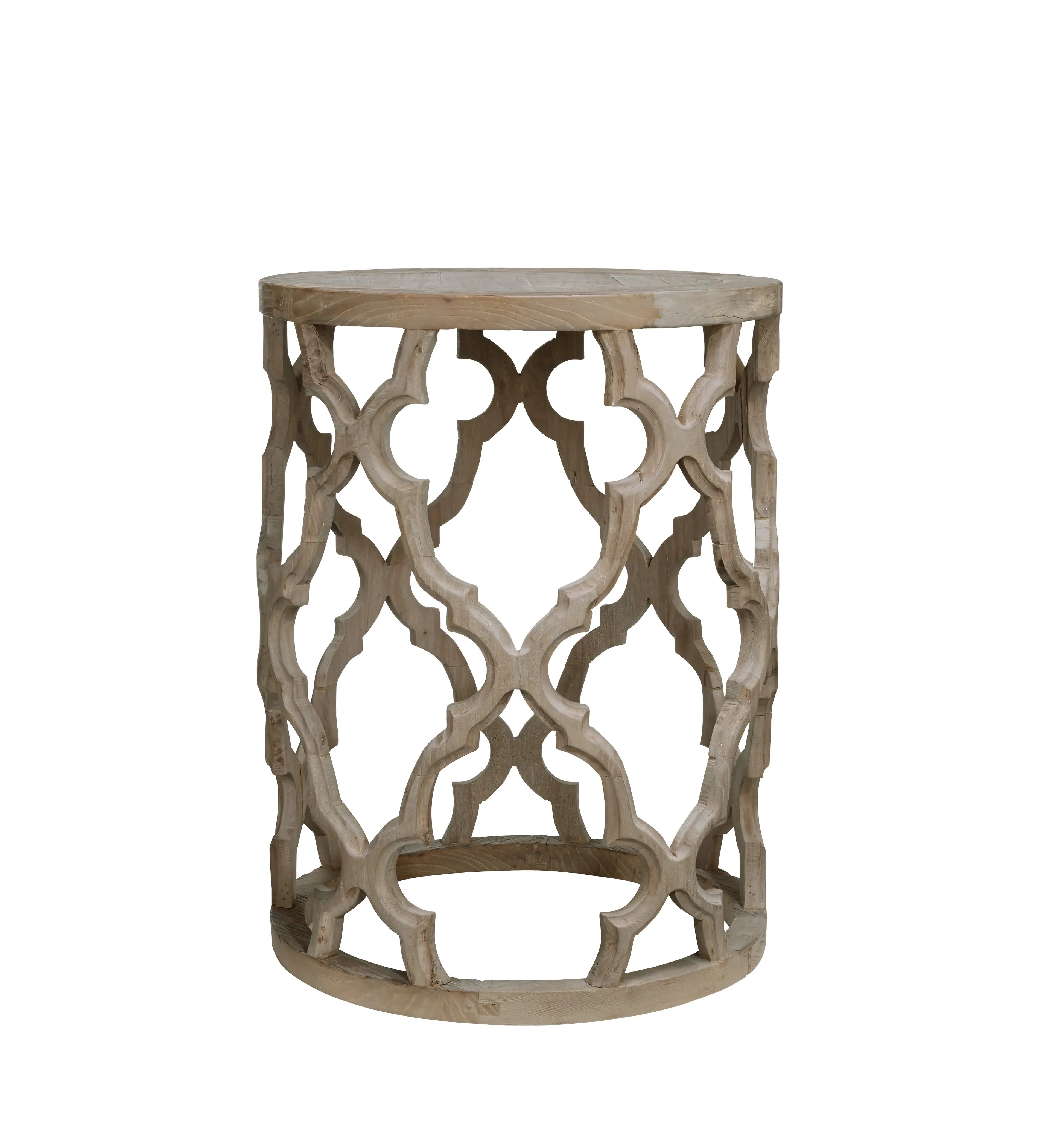Round Side Table with Ornate Pattern - Recycled Elm image