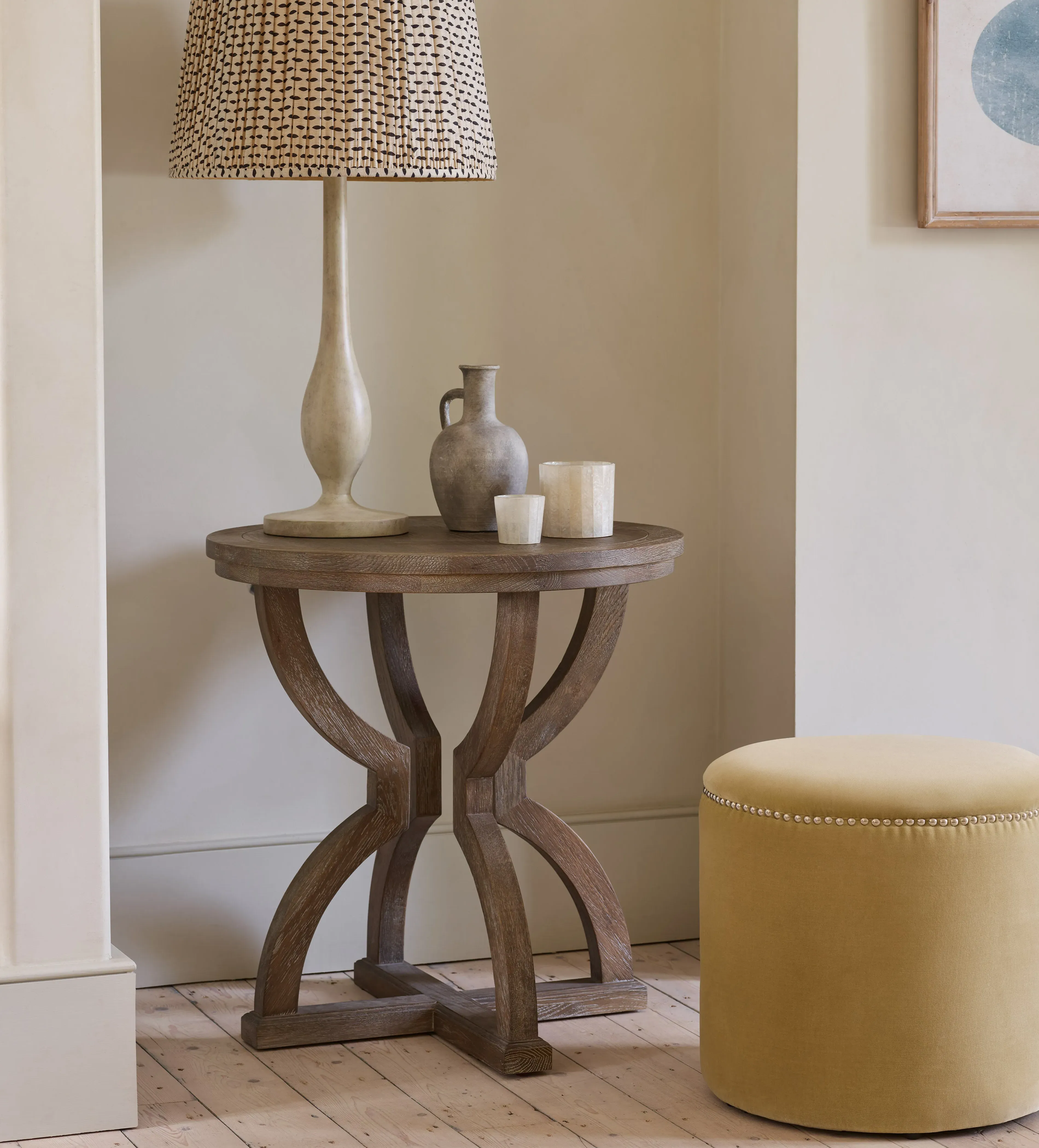 Round Side Table with Pedestal Base - Grey