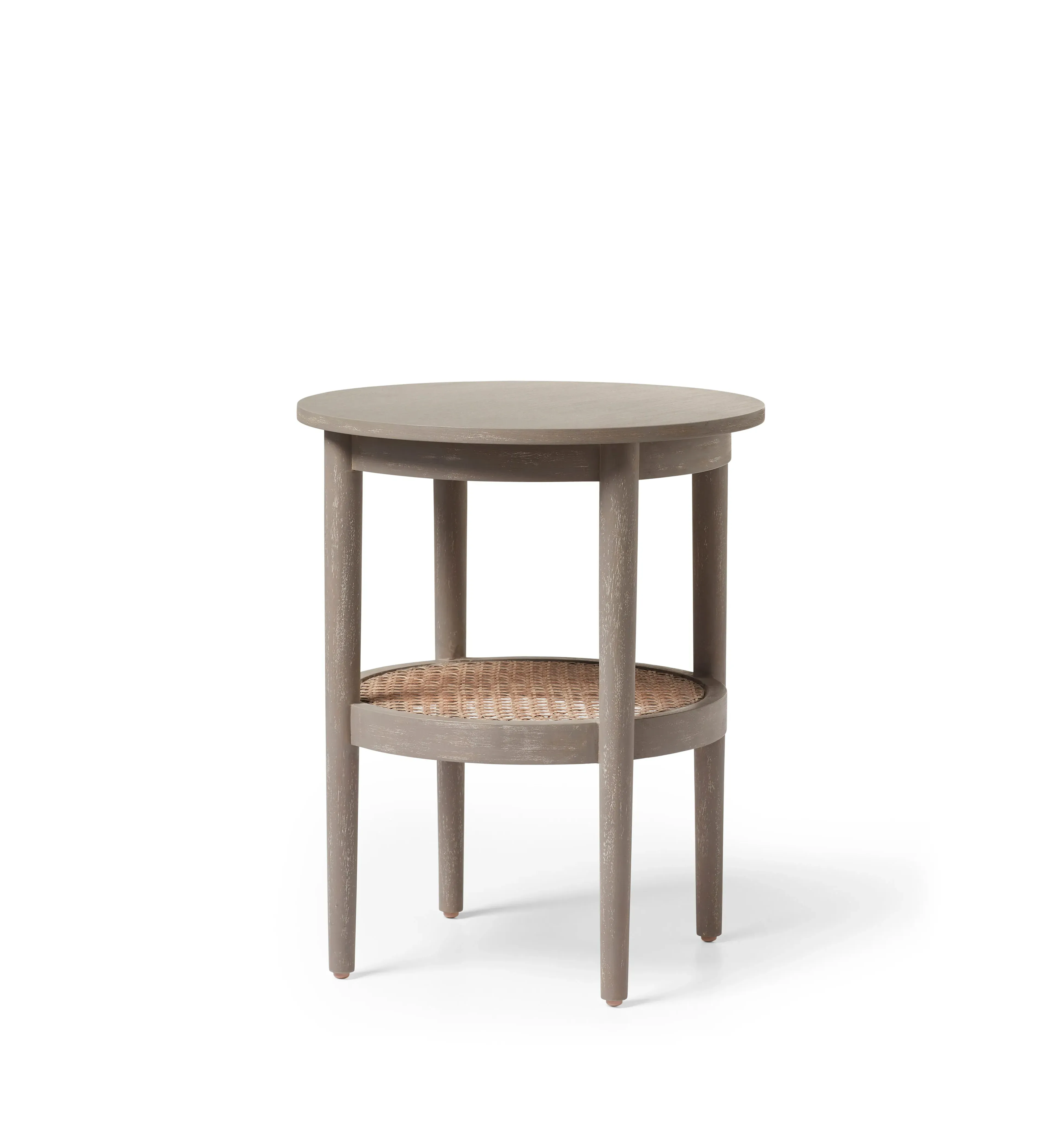 Round Side Table with Shelf - Silver Birch
