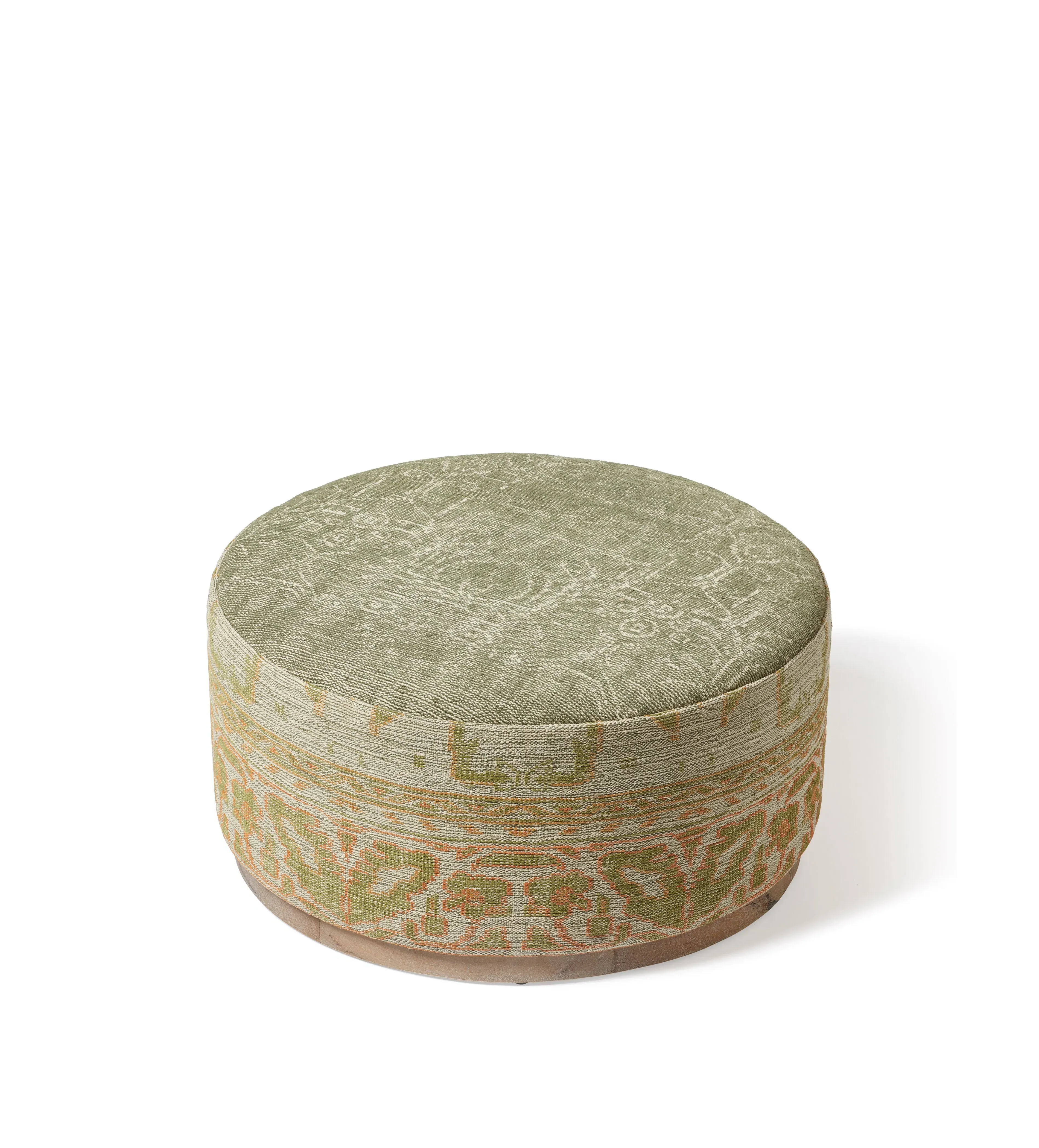 Round Upholstered Ottoman - Sage, Wool