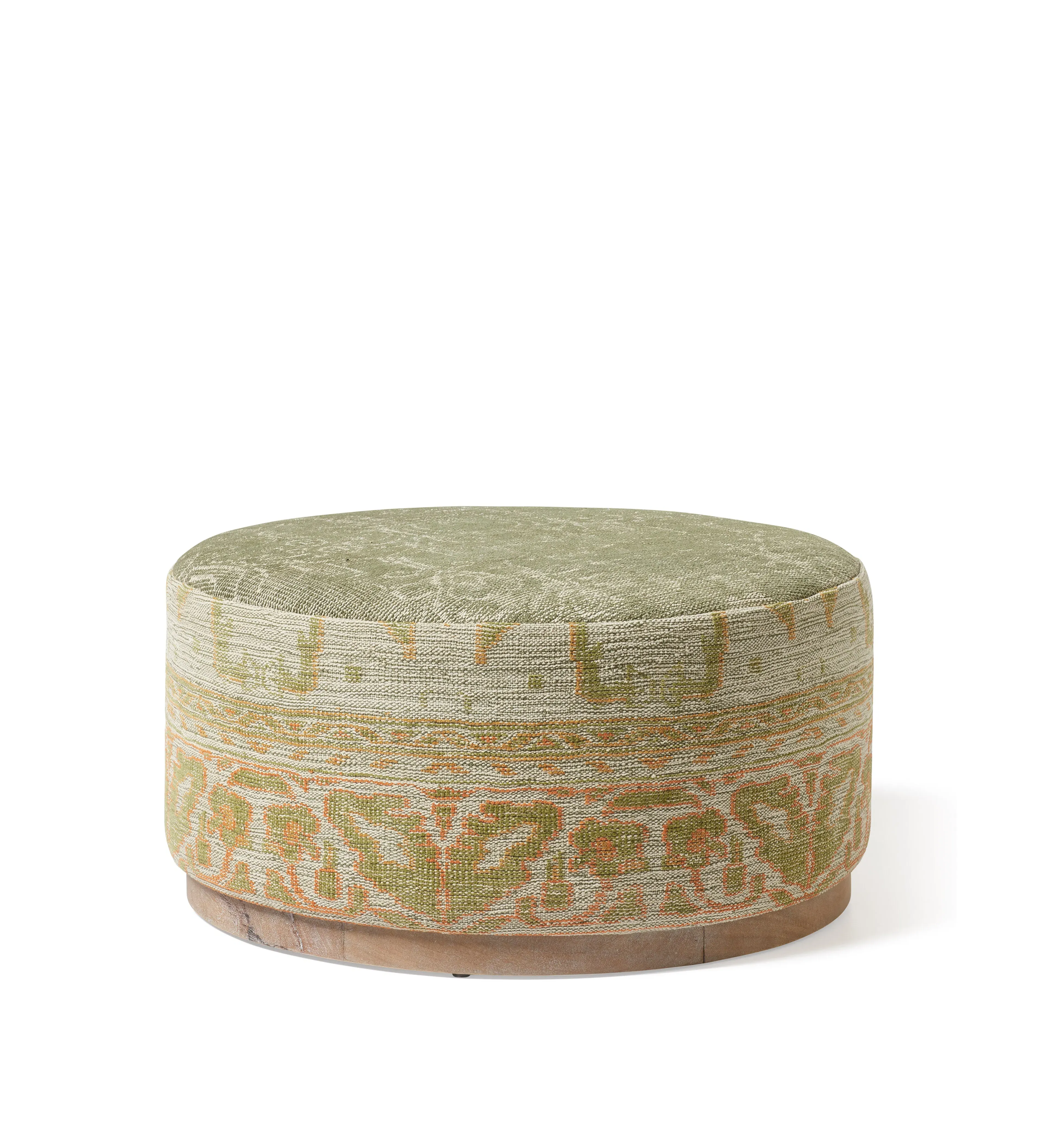 Round Upholstered Ottoman - Sage, Wool image