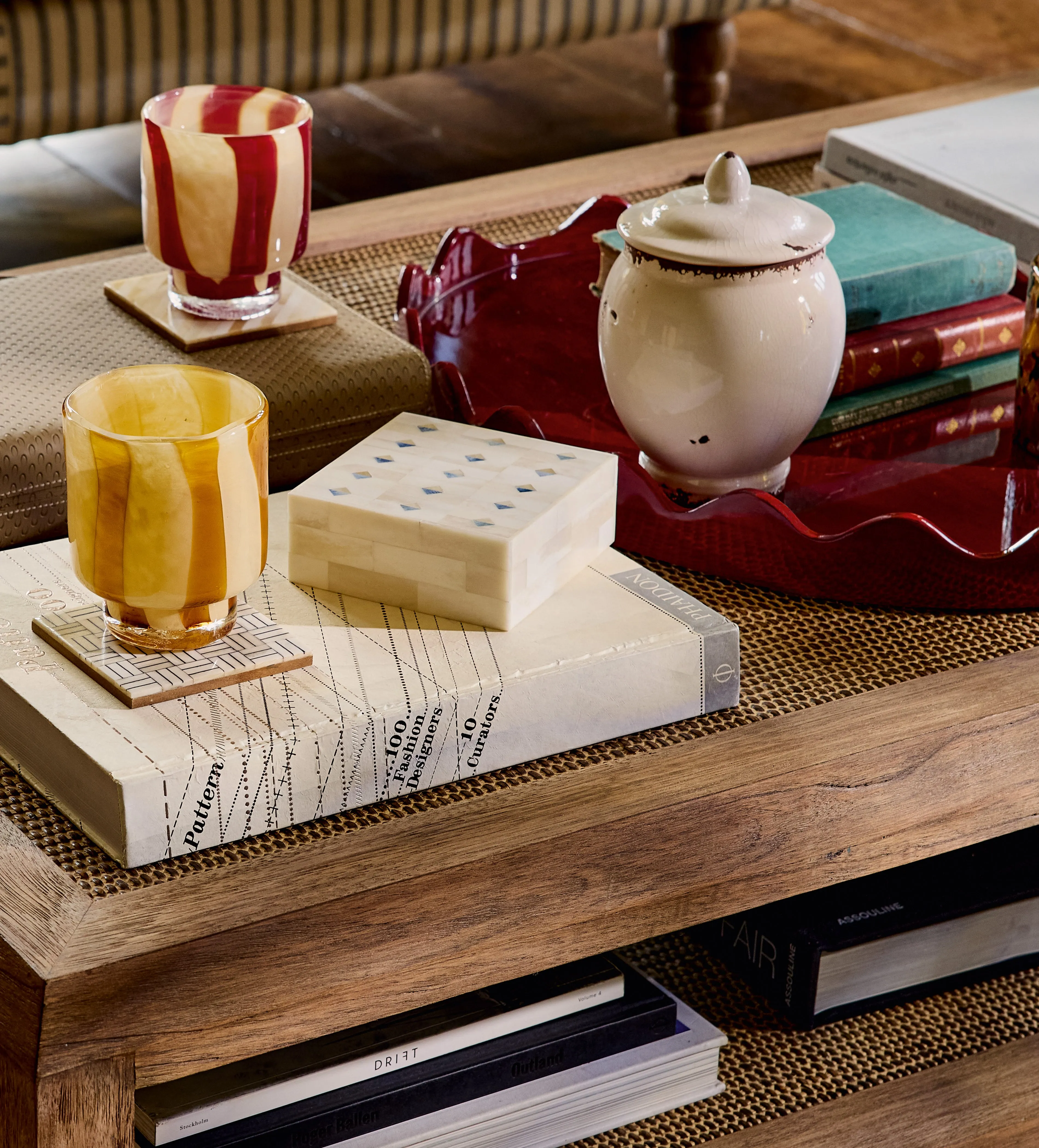 Set of 4 Coasters with Box - Bone, Wood