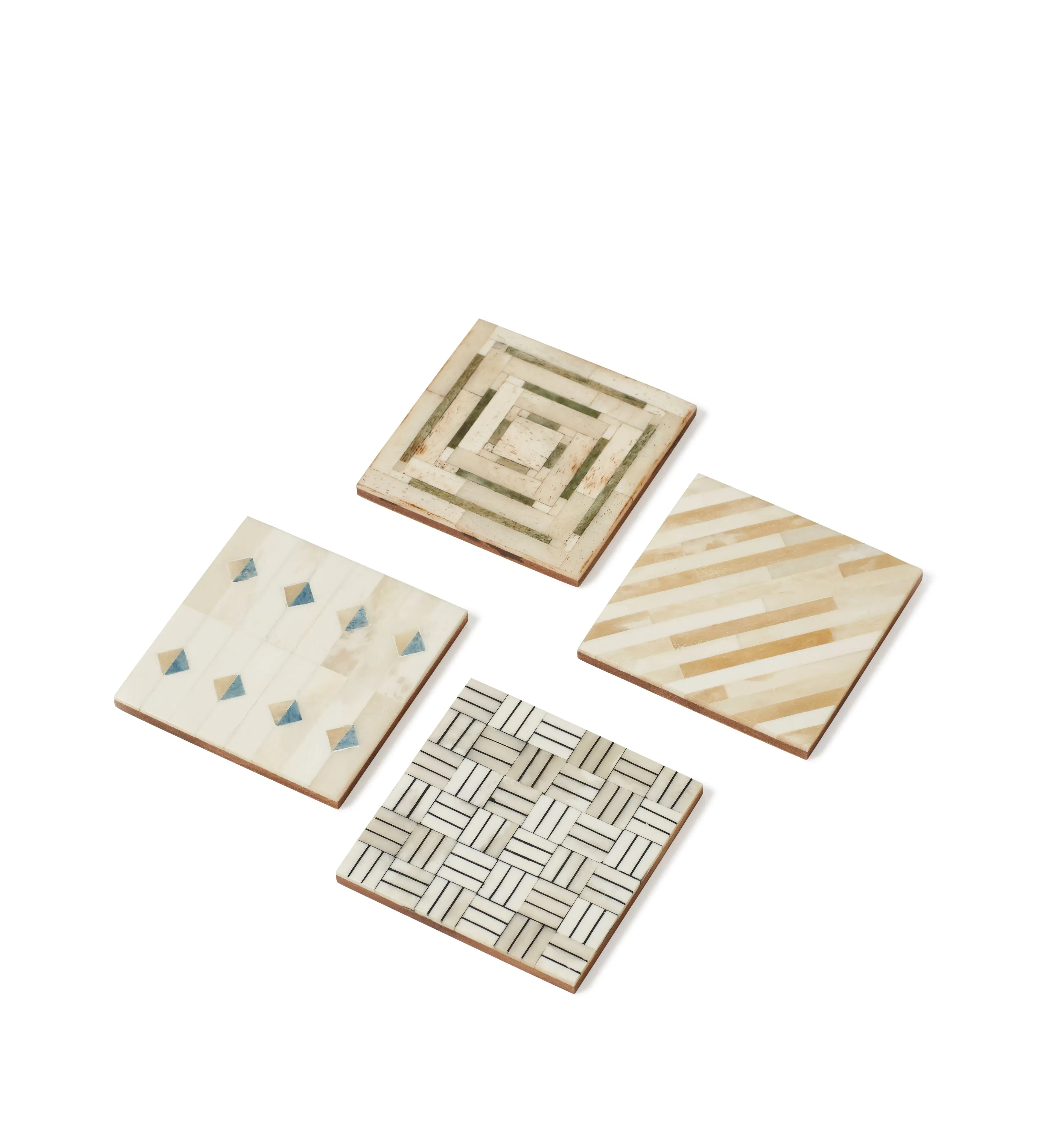Set of 4 Coasters with Box - Bone, Wood