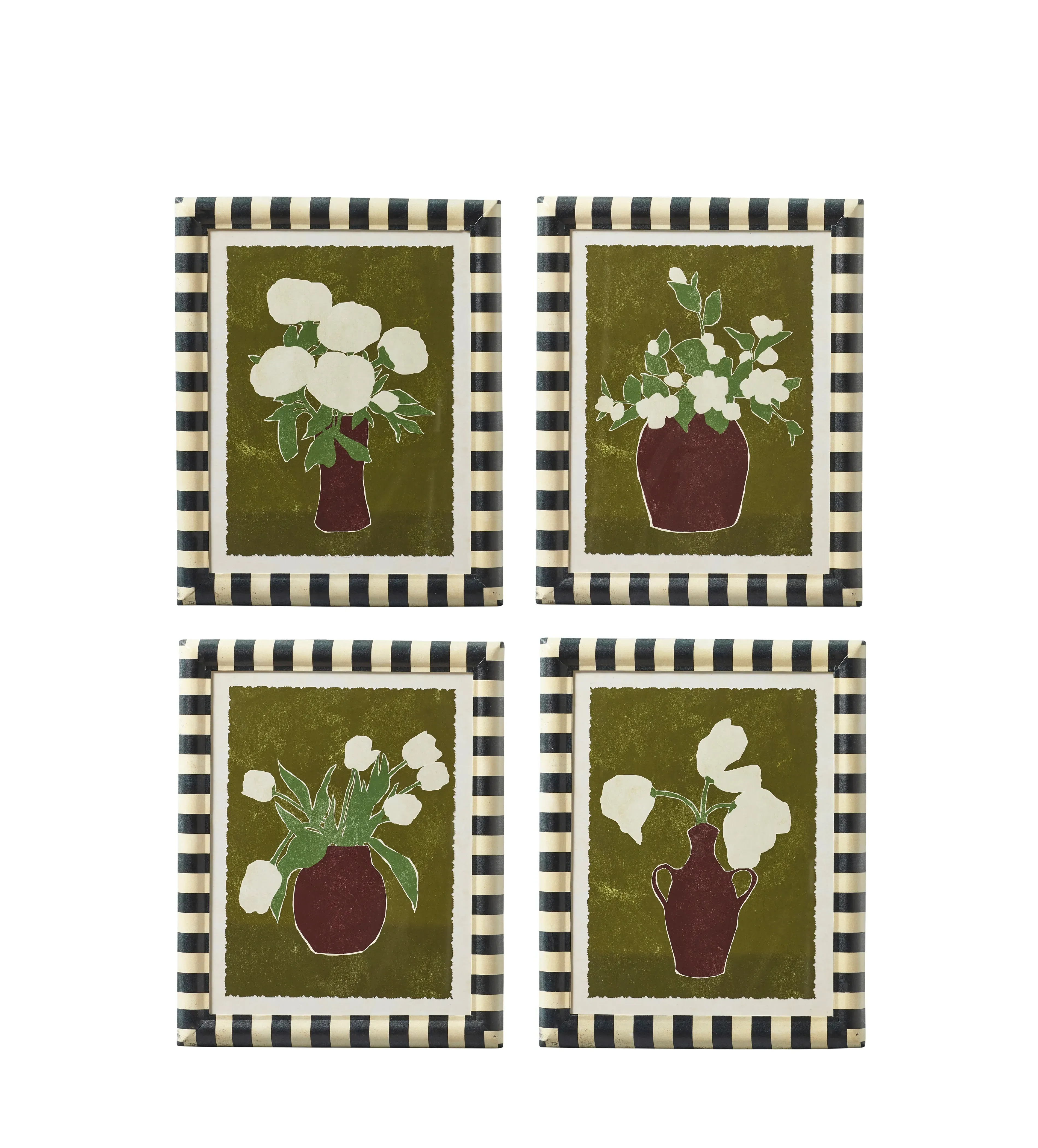 Set of 4 Framed Floral Prints - Green, Paper