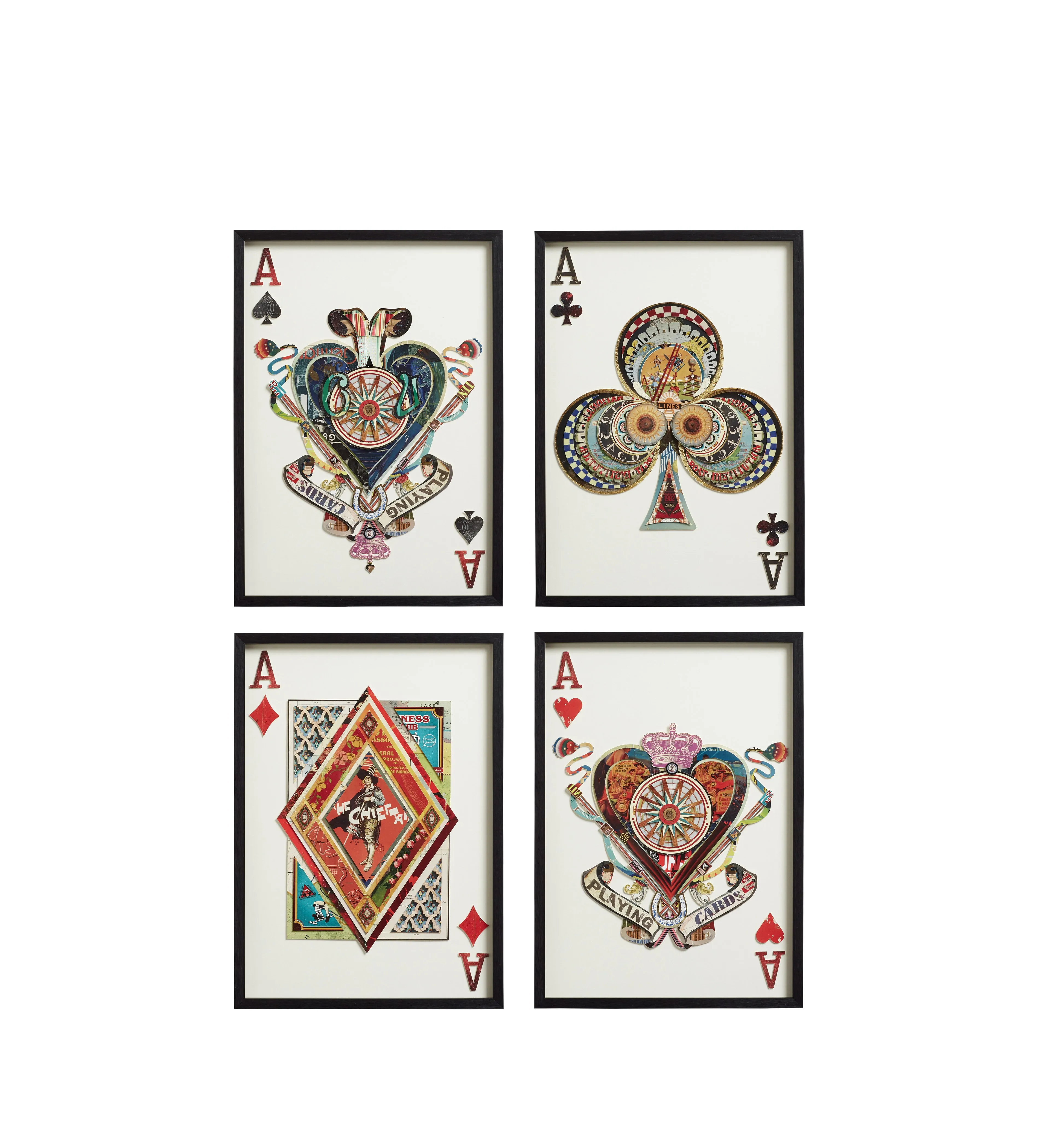 Set of 4 Framed Playing Card Collages - Multi image