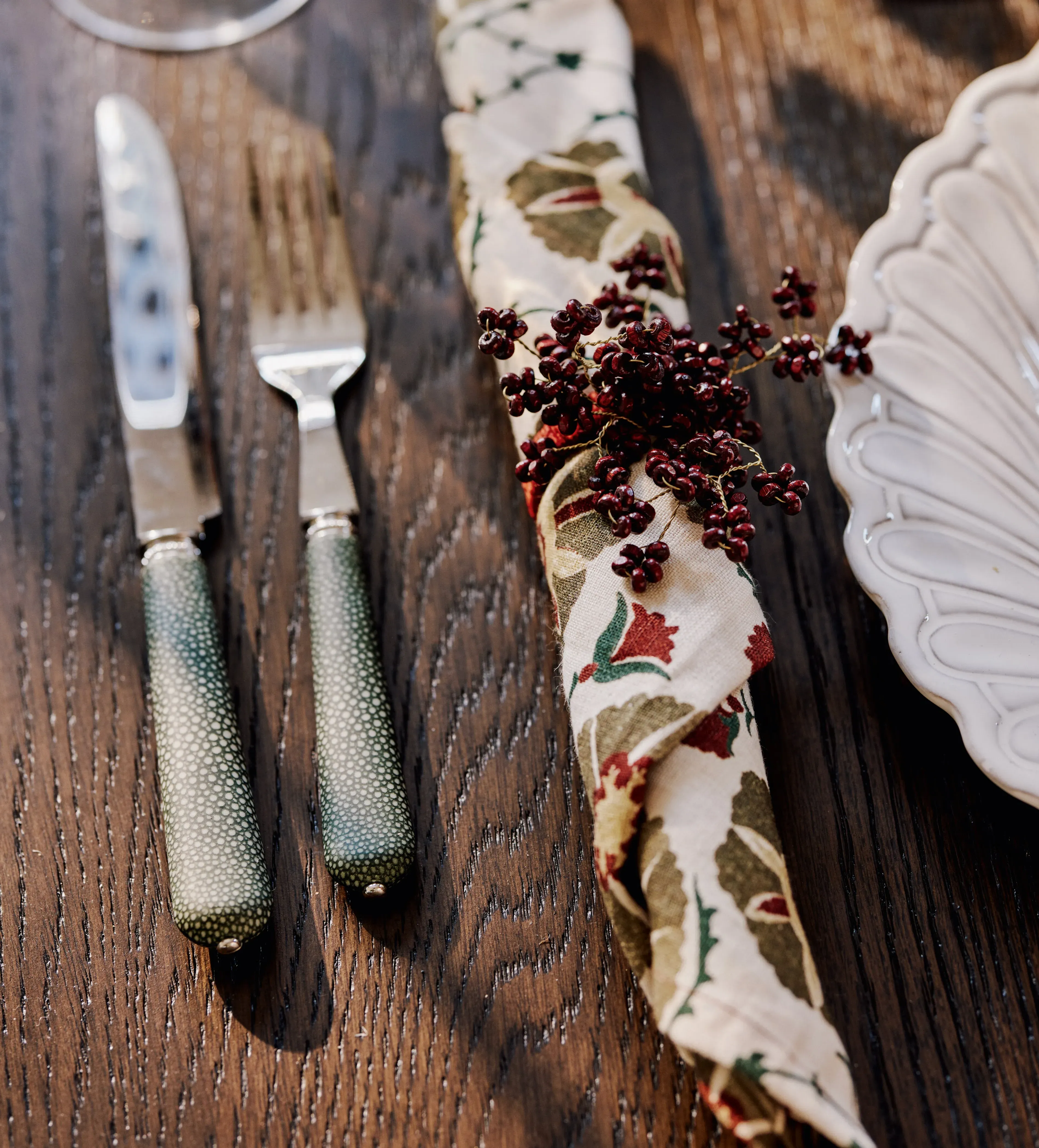 Set of 4 Napkins Abstract Floral - Dark Sage, Linen