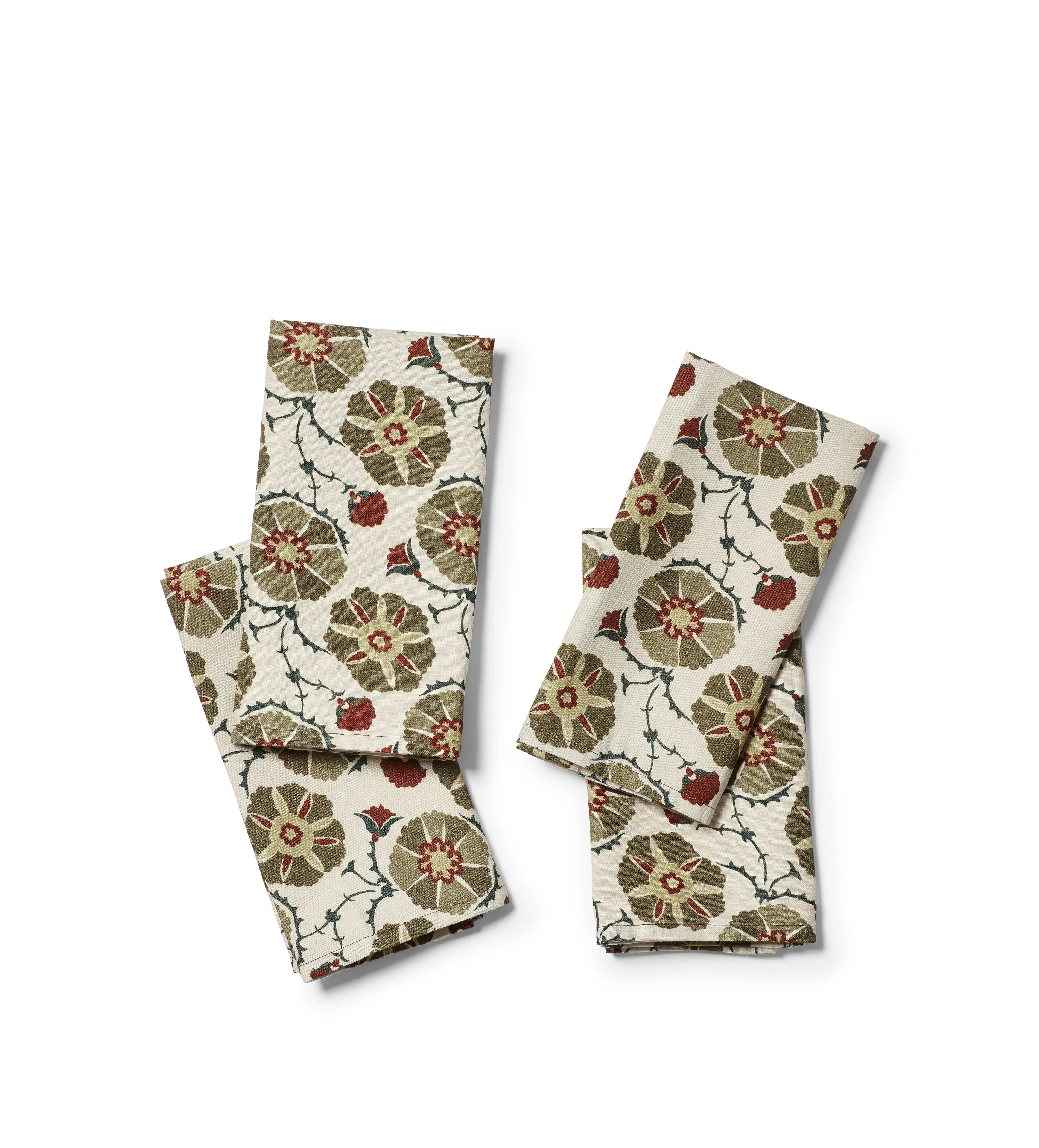 Set of 4 Napkins Abstract Floral - Dark Sage, Linen
