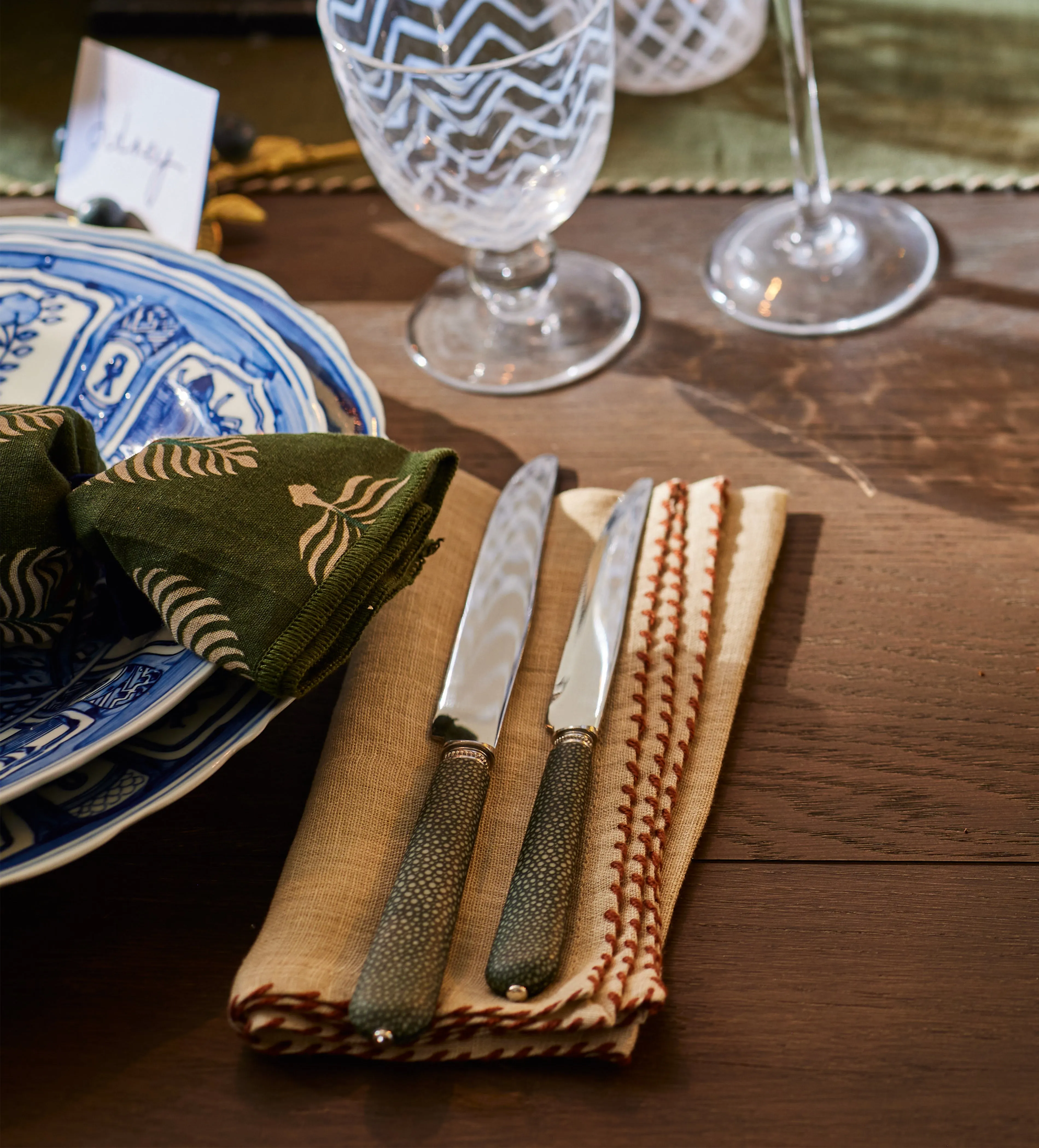 Set of 4 Napkins with Embroidery - Putty, Linen