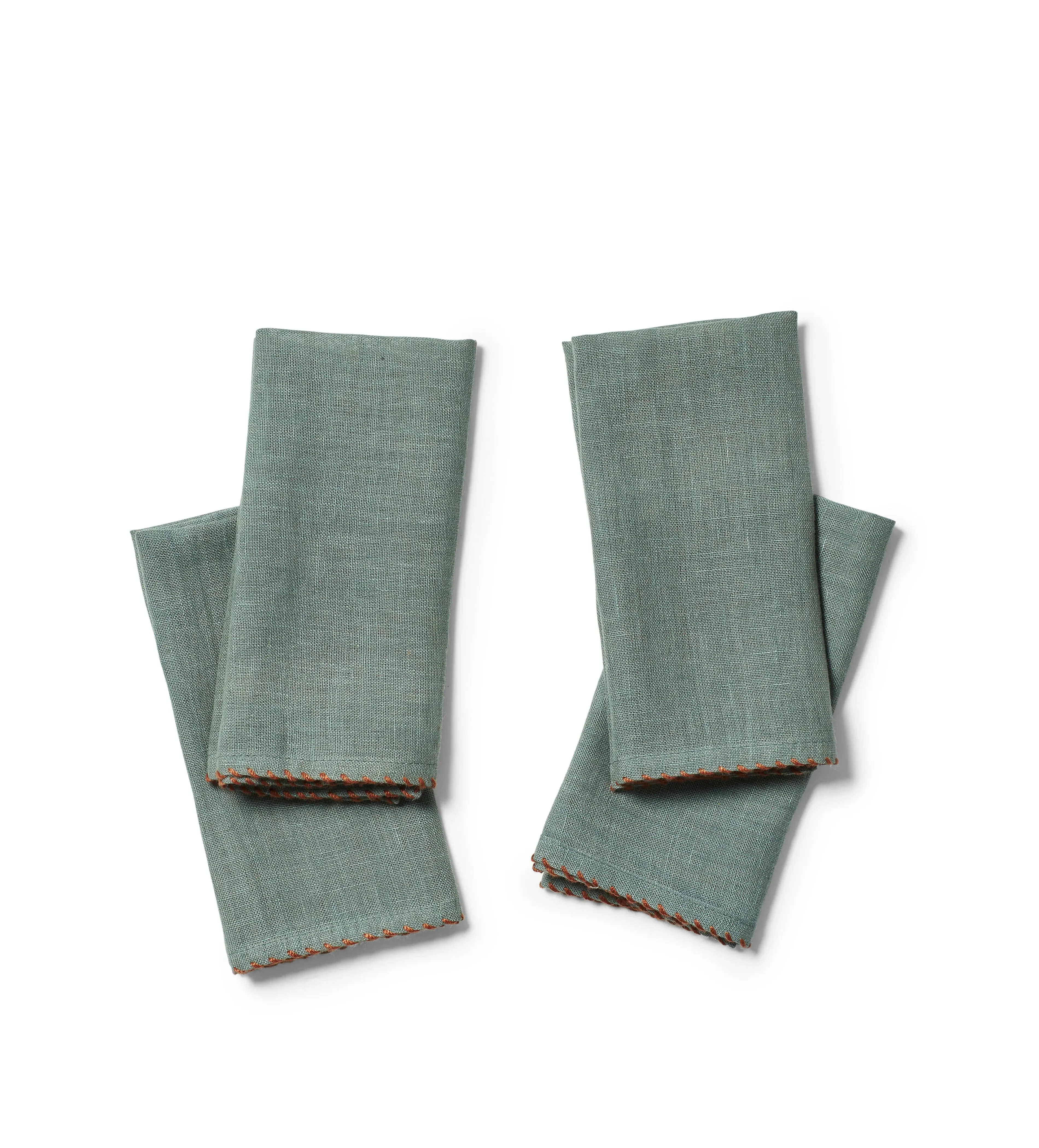 Set of 4 Napkins with Embroidery - Seafoam, Linen