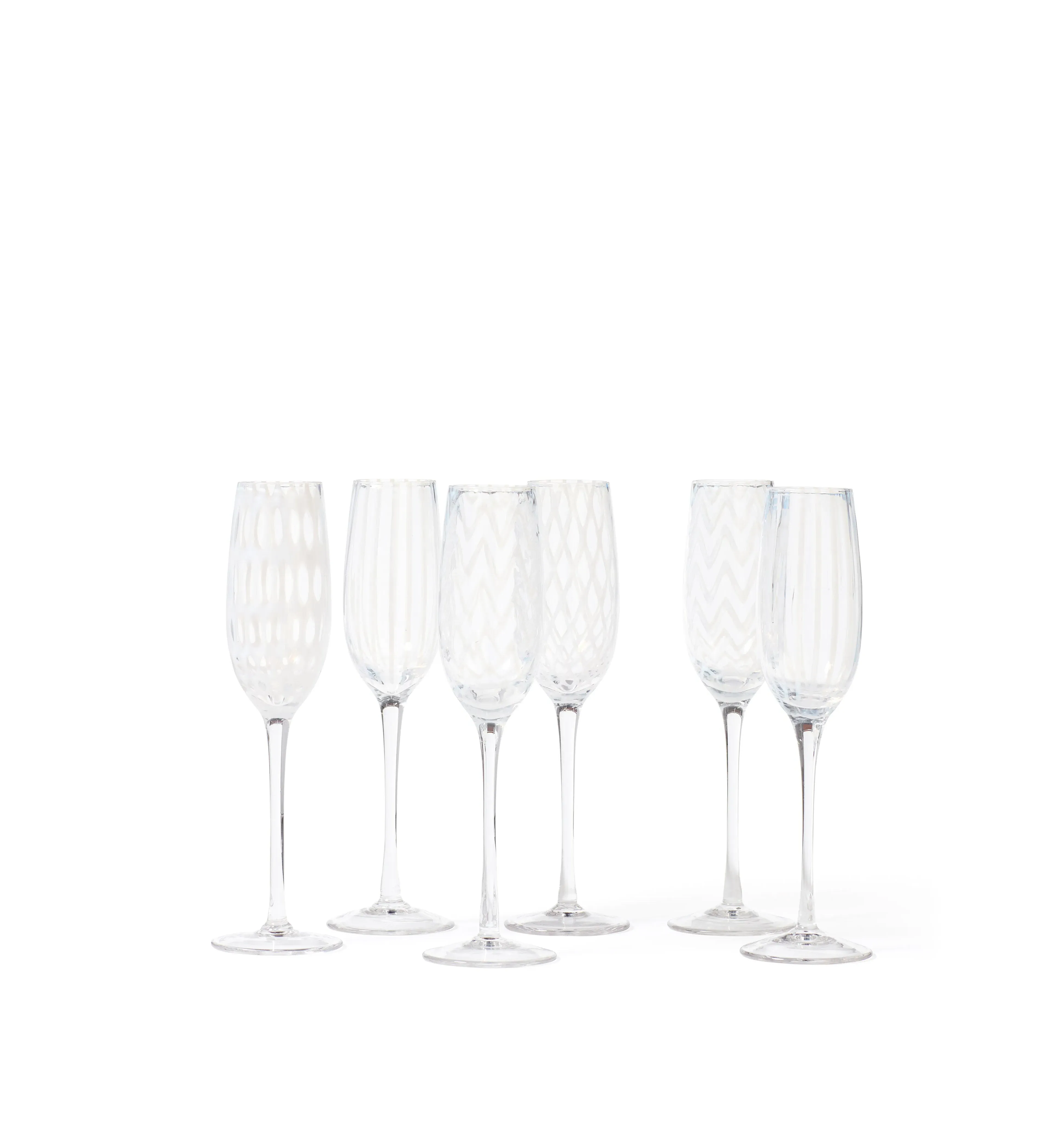 Set of 6 Champagne Flutes - White, Mouth-Blown Glass image
