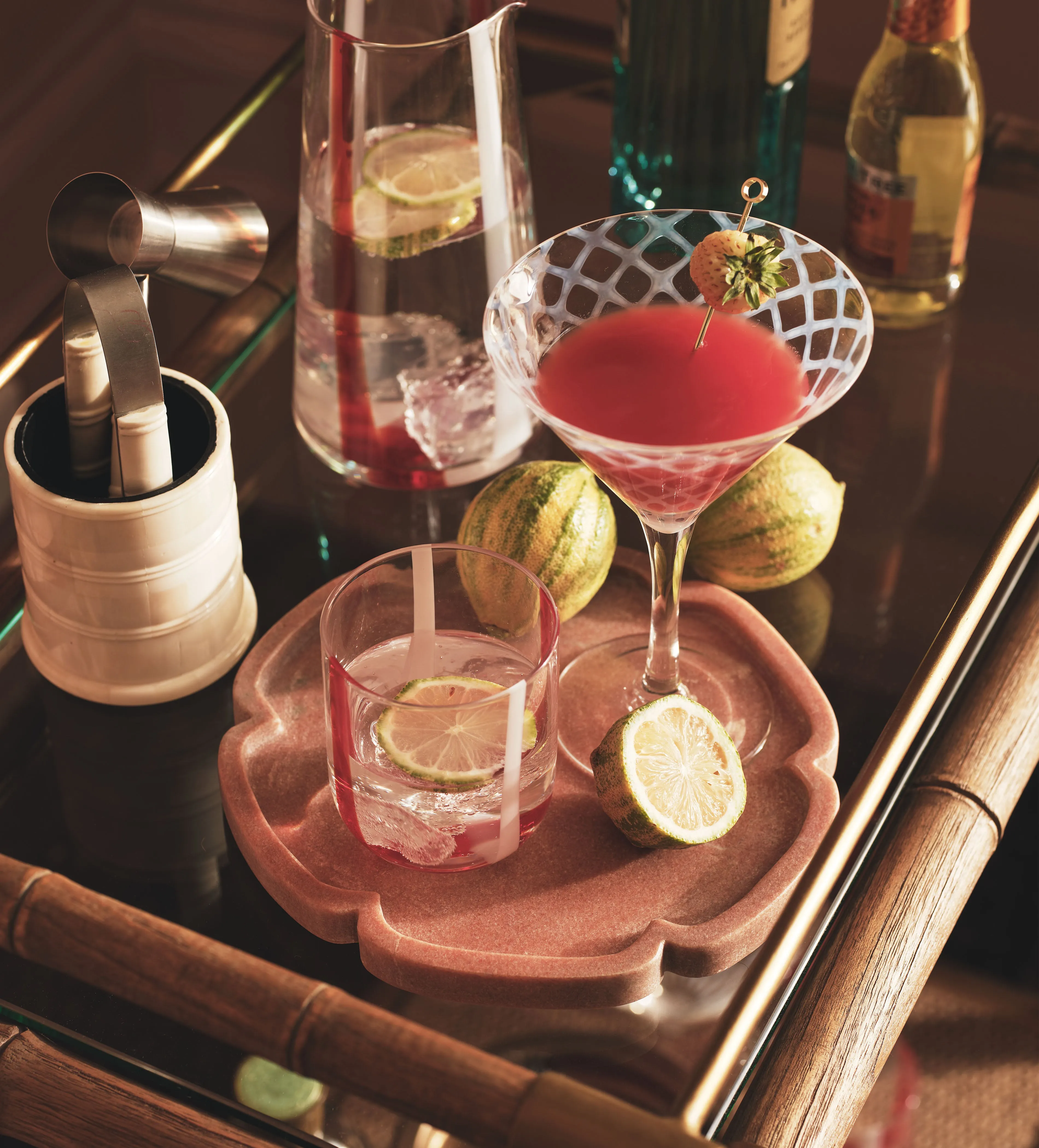 Set of 6 Cocktail Glasses - White, Mouth-Blown Glass