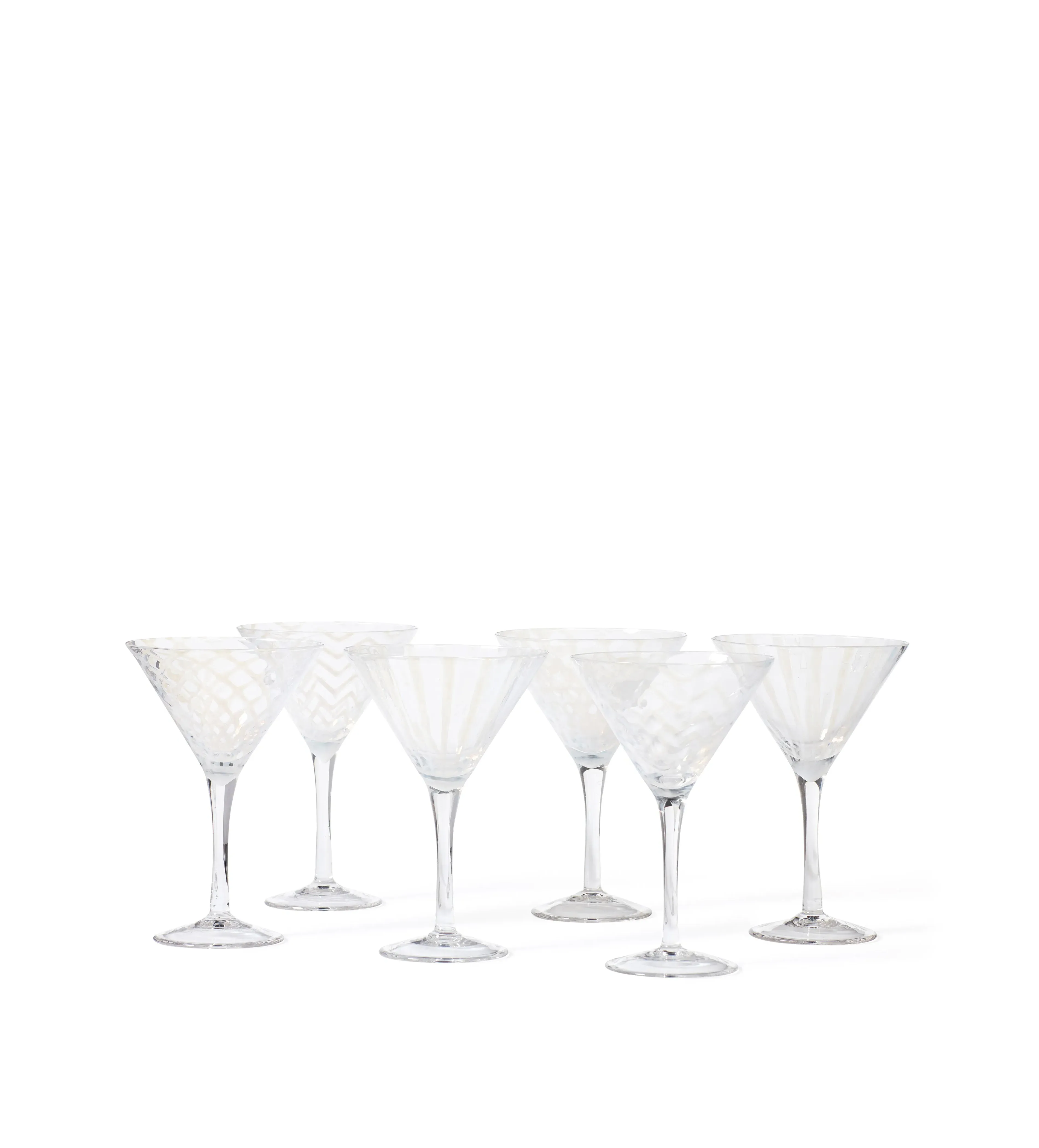 Set of 6 Cocktail Glasses - White, Mouth-Blown Glass