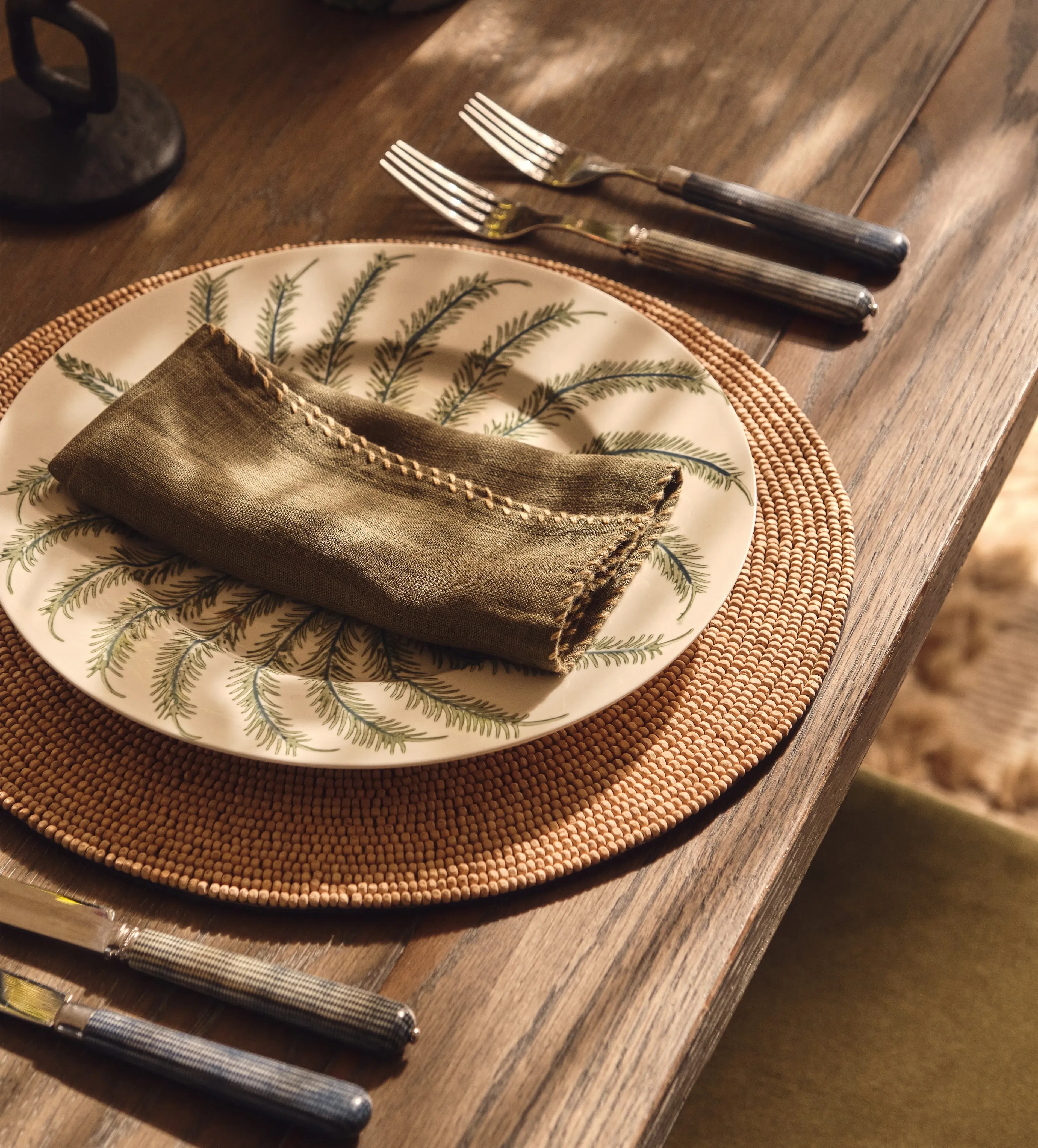 Set of 6 Napkins with Embroidery - Spruce, Linen